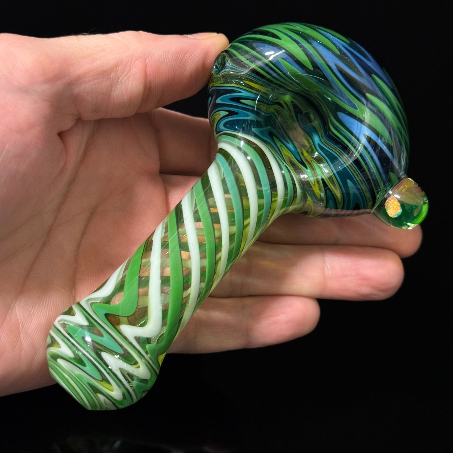 Full Linework Switchback Glass Pipe, Heady Hand Blown with An Opal