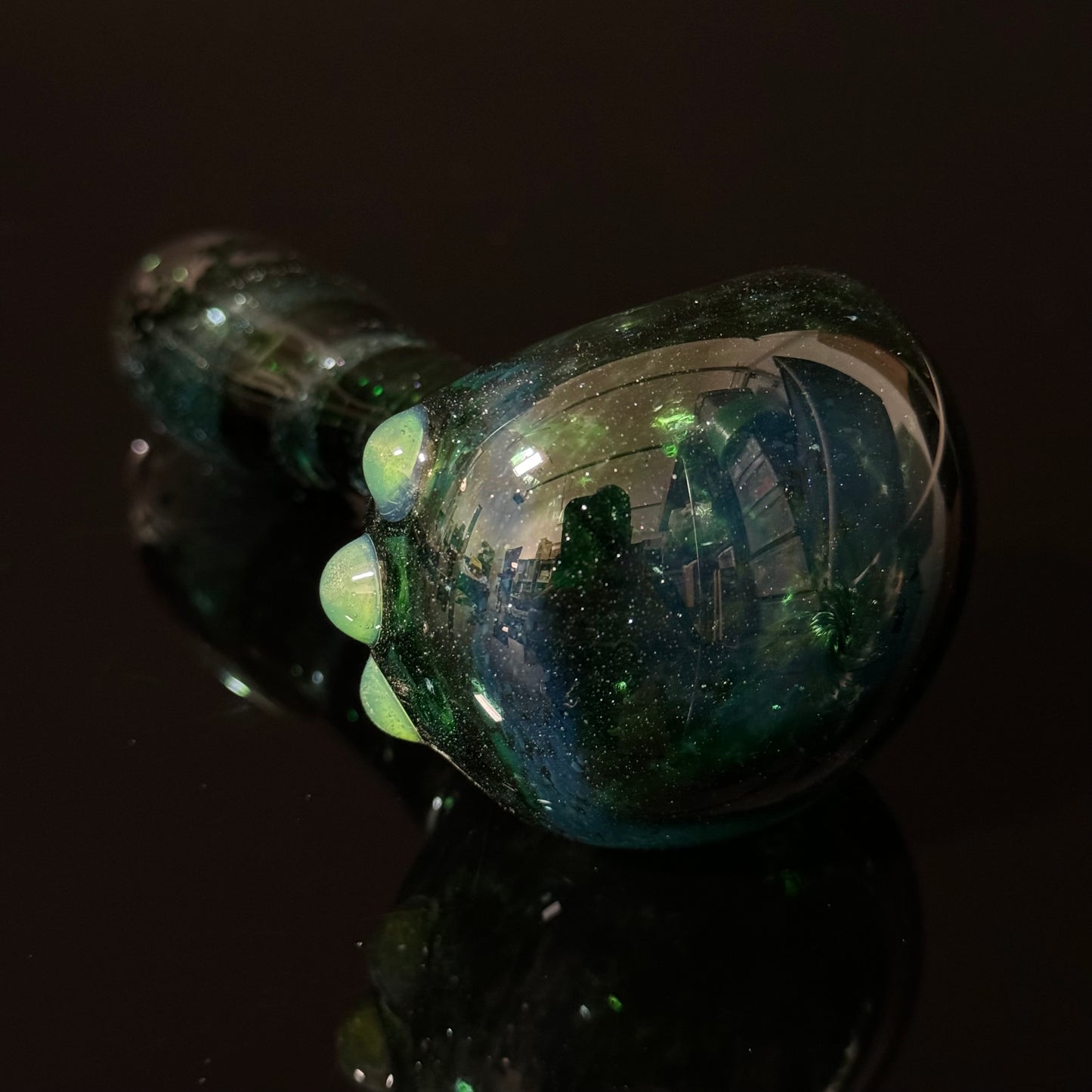 Inside out Sparkle Black & Green Glass Pipe Heady Pipe Hand Blown Extra Thick