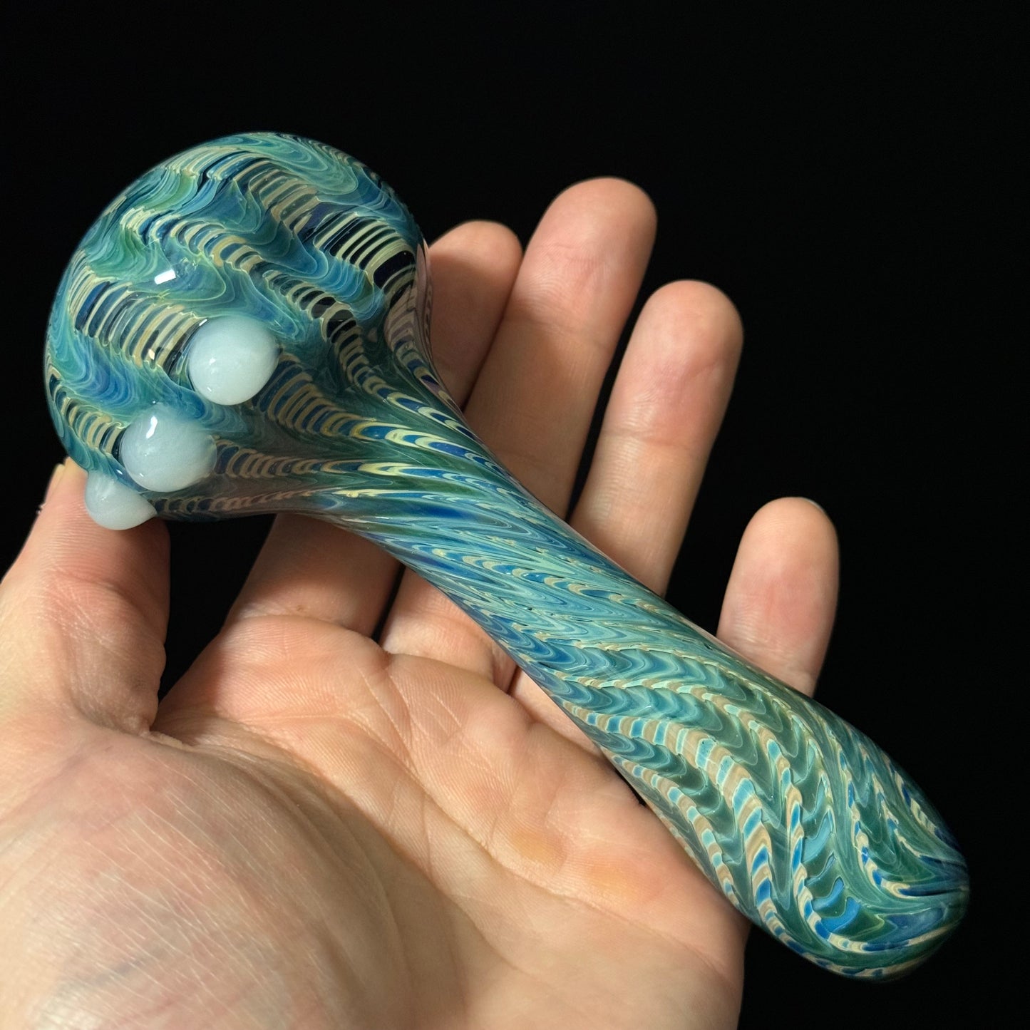 Blue & Green Cobalt Wrapped Color Glass Heady Pipe Hand Blown