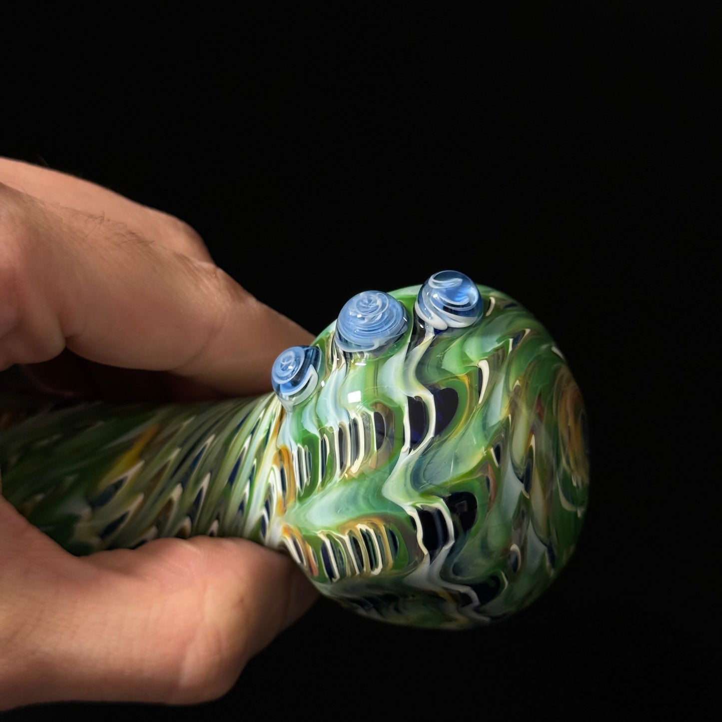 Blue & Green Cobalt Wrapped Color Glass Heady Pipe Hand Blown