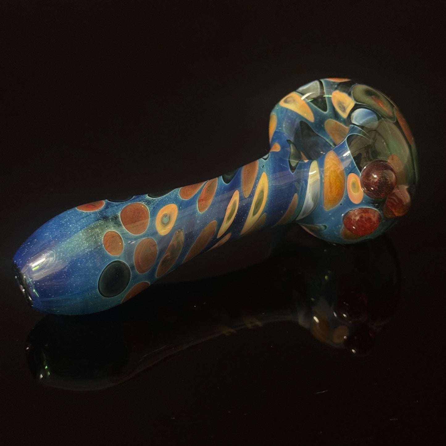 Blue Cobalt Dotted & Wrapped Color Glass Heady Pipe Hand Blown