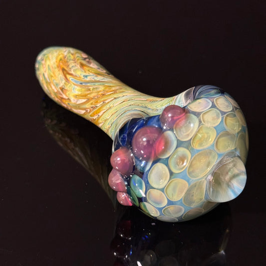 Green Wrapped Honeycomb Glass Heady Pipe Hand Blown