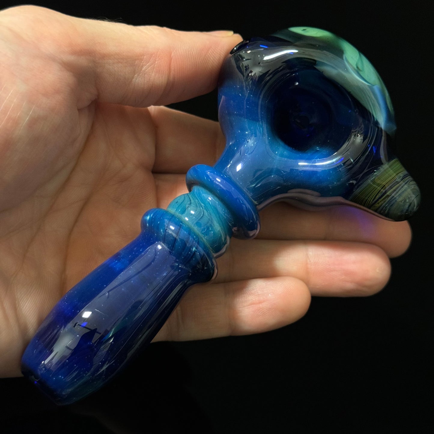 Blue & Green Sparkle Cobalt Wrapped Color Glass Heady Pipe Hand Blown