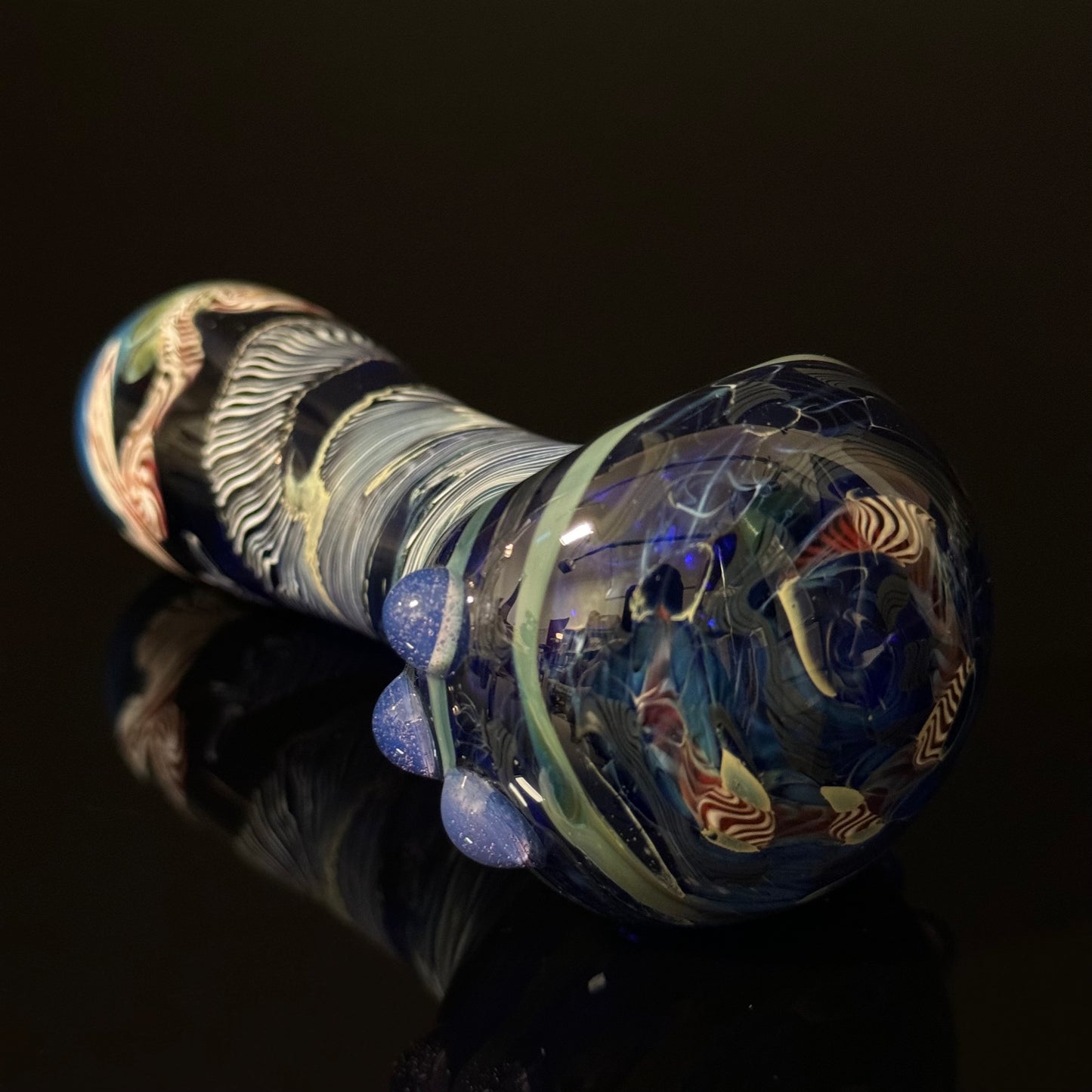 Cobalt Blue Latticino Linework Wrapped Color Glass Heady Pipe Hand Blown