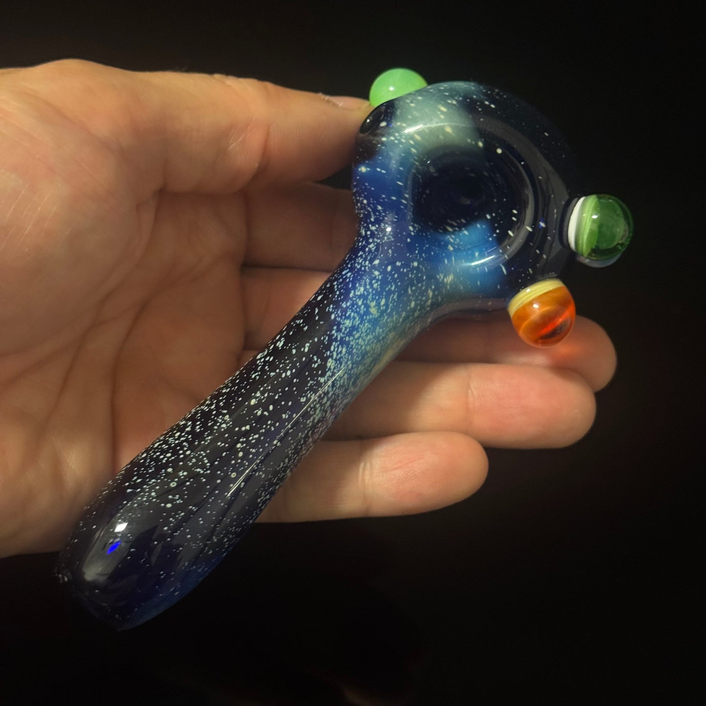 Blue with Slyme Space Galaxy Nebula Glass Pipe Silver Fumed Glass Pipe, Heady Hand Blown