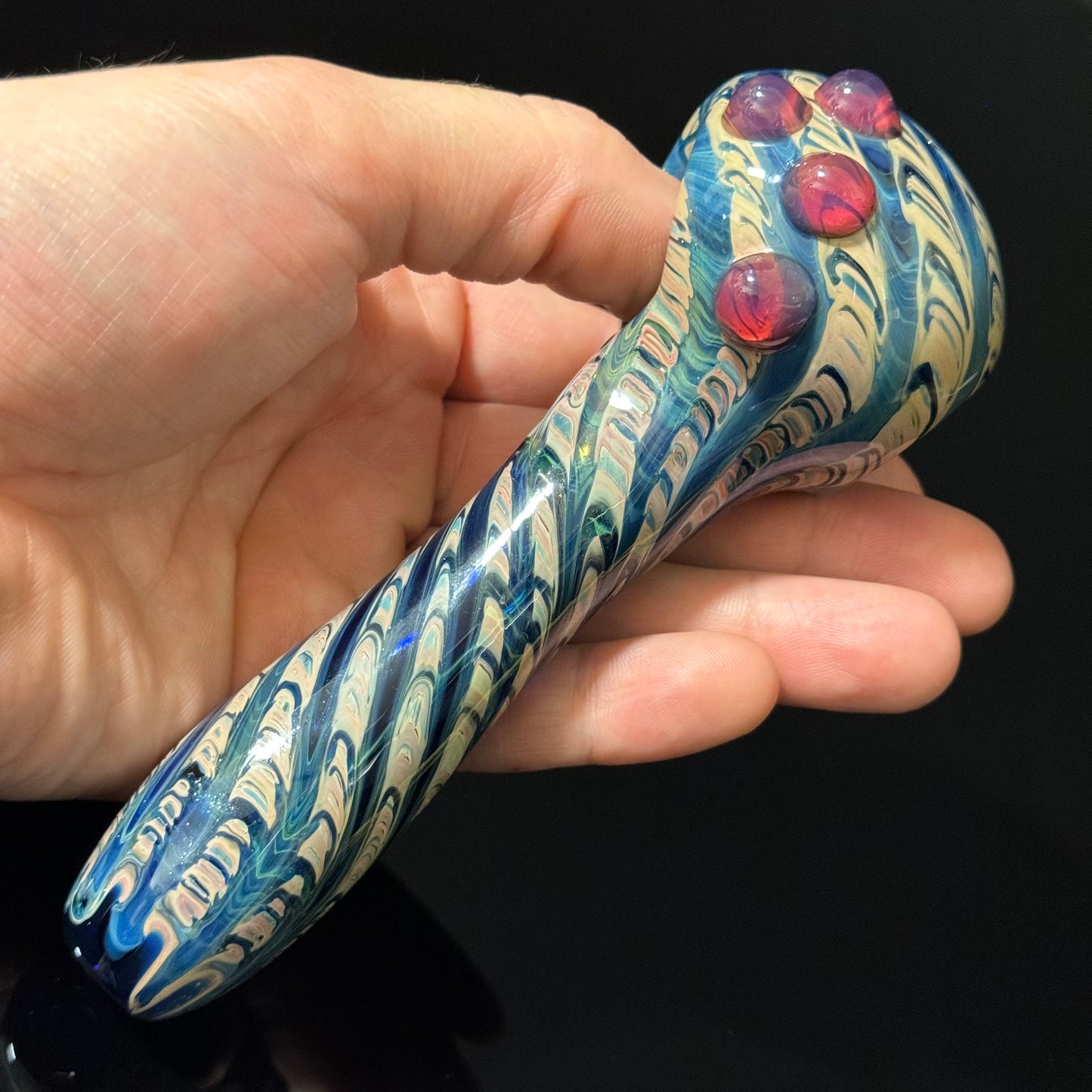 Green & Blue Wrap & Rake Color Glass Heady Pipe Hand Blown