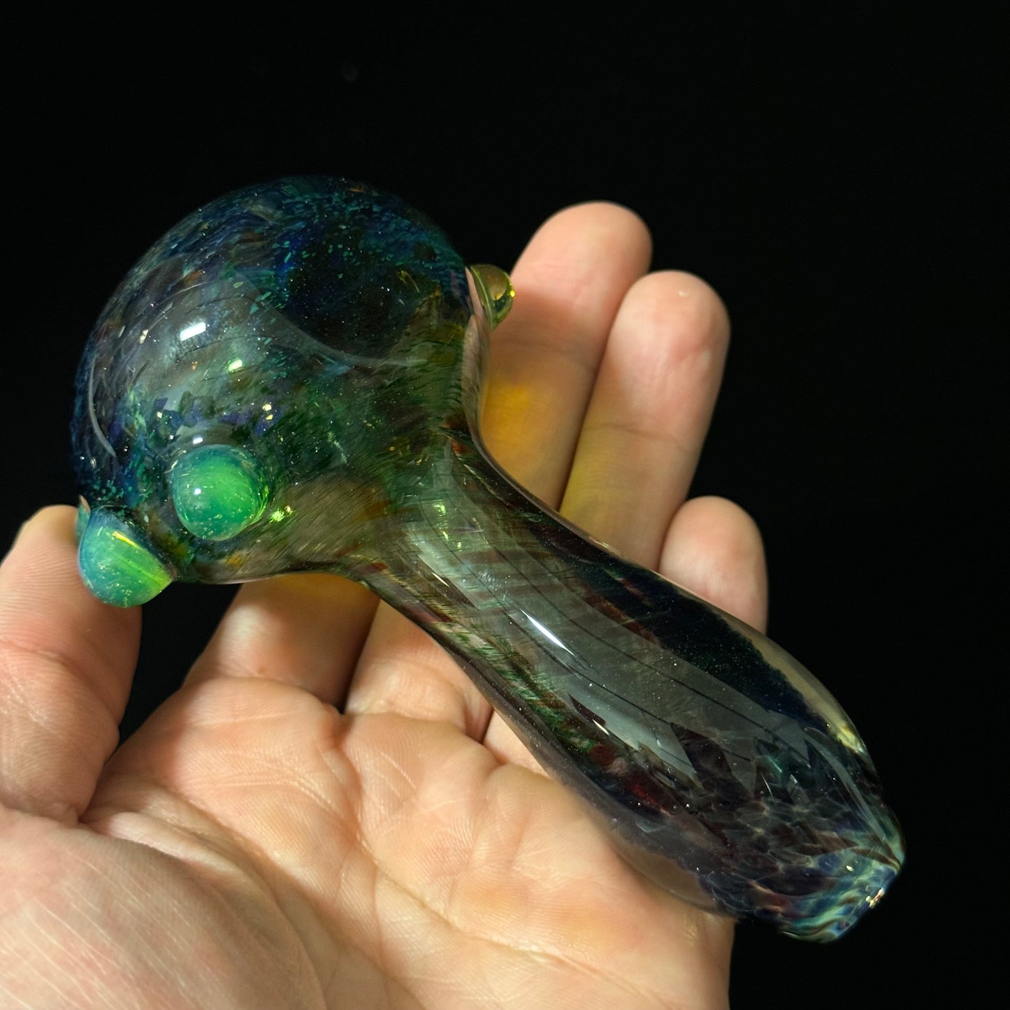 Inside out Sparkle Black & Green Glass Pipe Heady Pipe Hand Blown Extra Thick