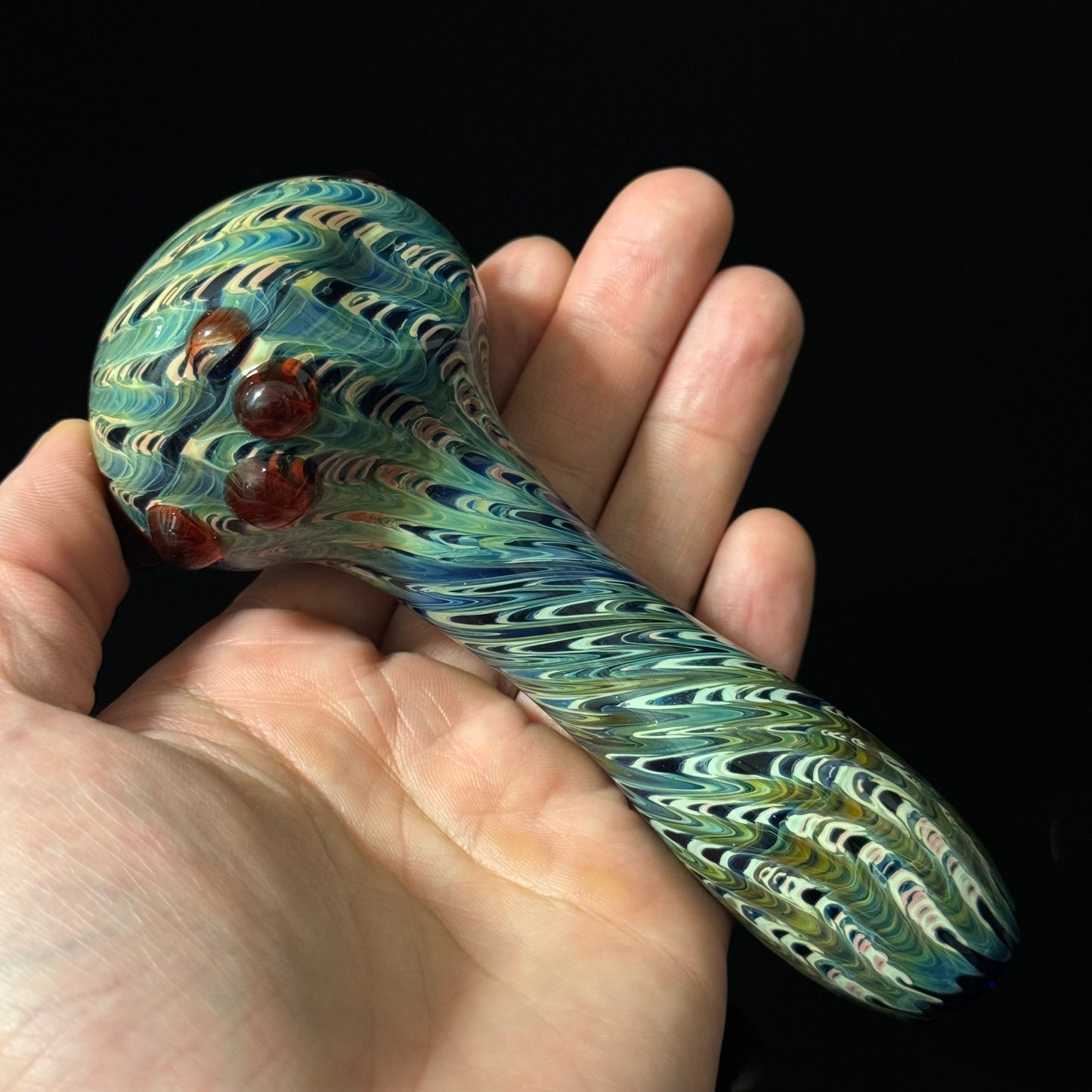 Blue & Green Cobalt Wrapped Color Glass Heady Pipe Hand Blown