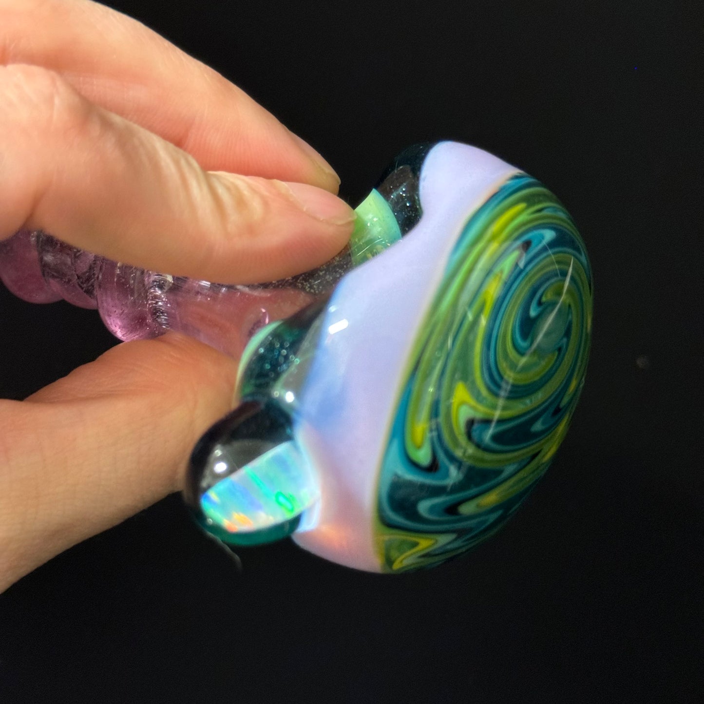 Small Full Color Linework Glass Pipe, Heady Hand Blown with An Opal