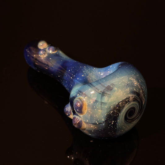 Blue Space Galaxy Nebula Glass Pipe Silver Fumed Glass Pipe, Heady Hand Blown