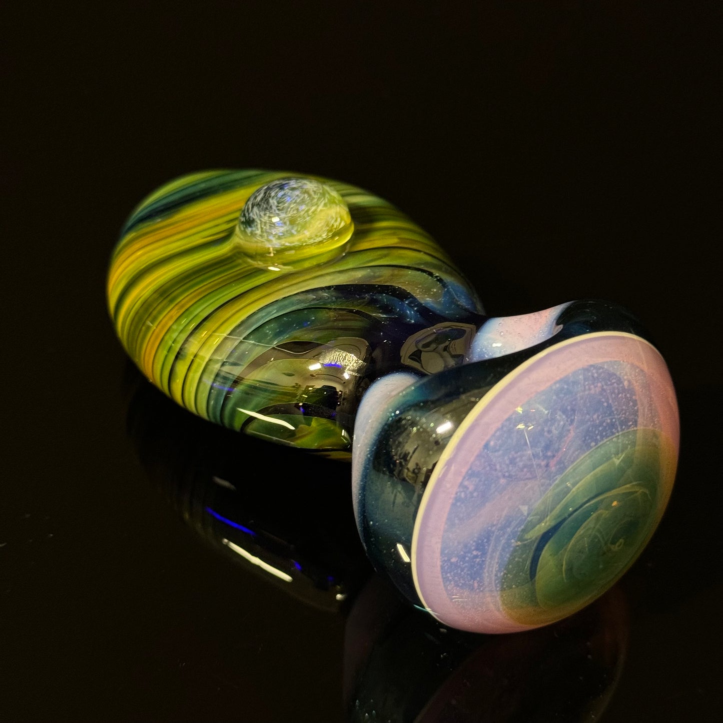 Flat Blue & Green Cobalt Wrapped Color Glass with a pink Slyme Cap, Heady Pipe