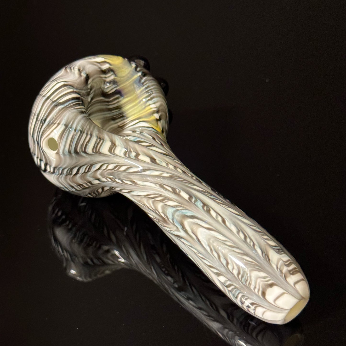 Solid White Pipe with a Multicolor Wrap Heady Hand Blown