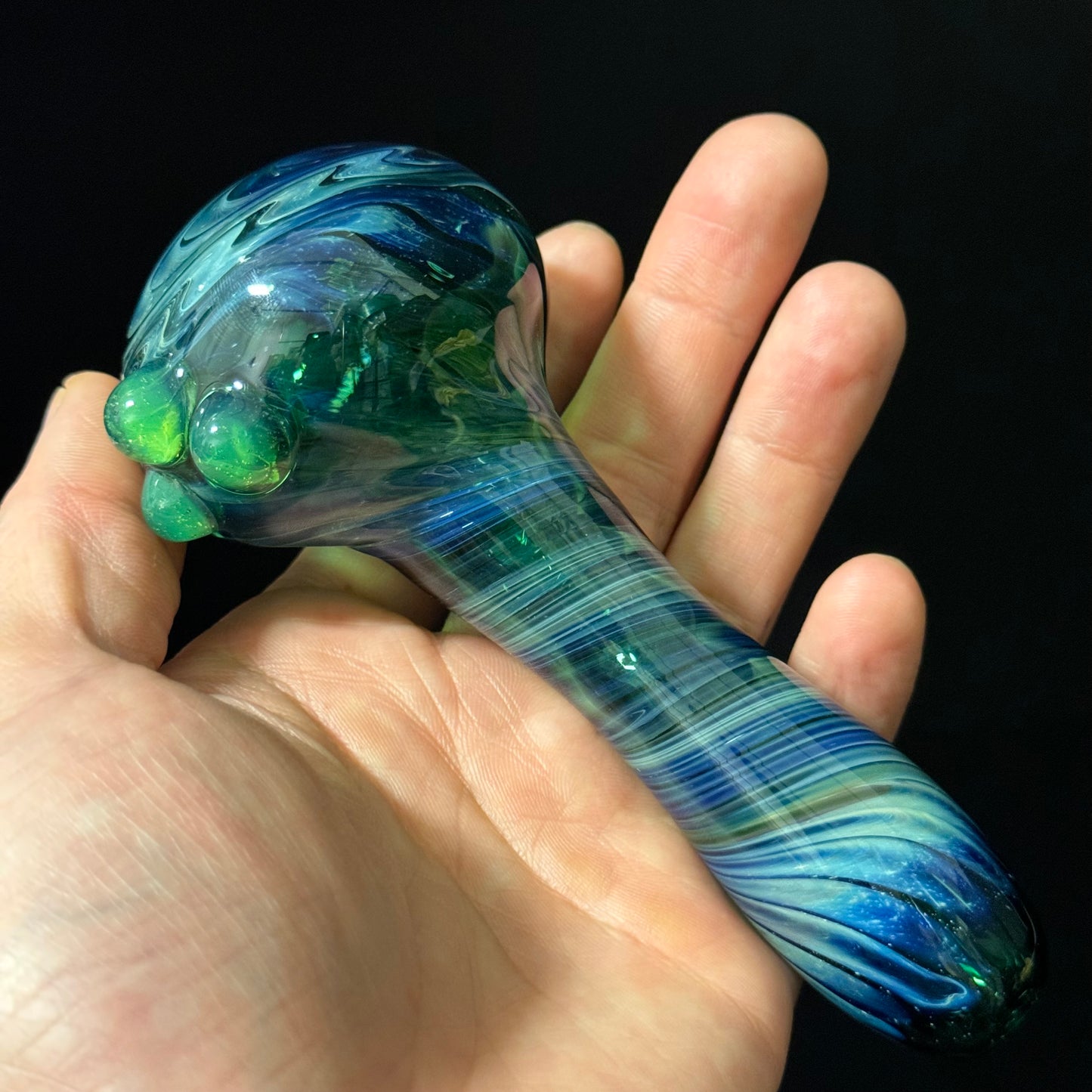 Green Switchback Wigwag Wrapped Glass Pipe Heady Pipe Hand Blown