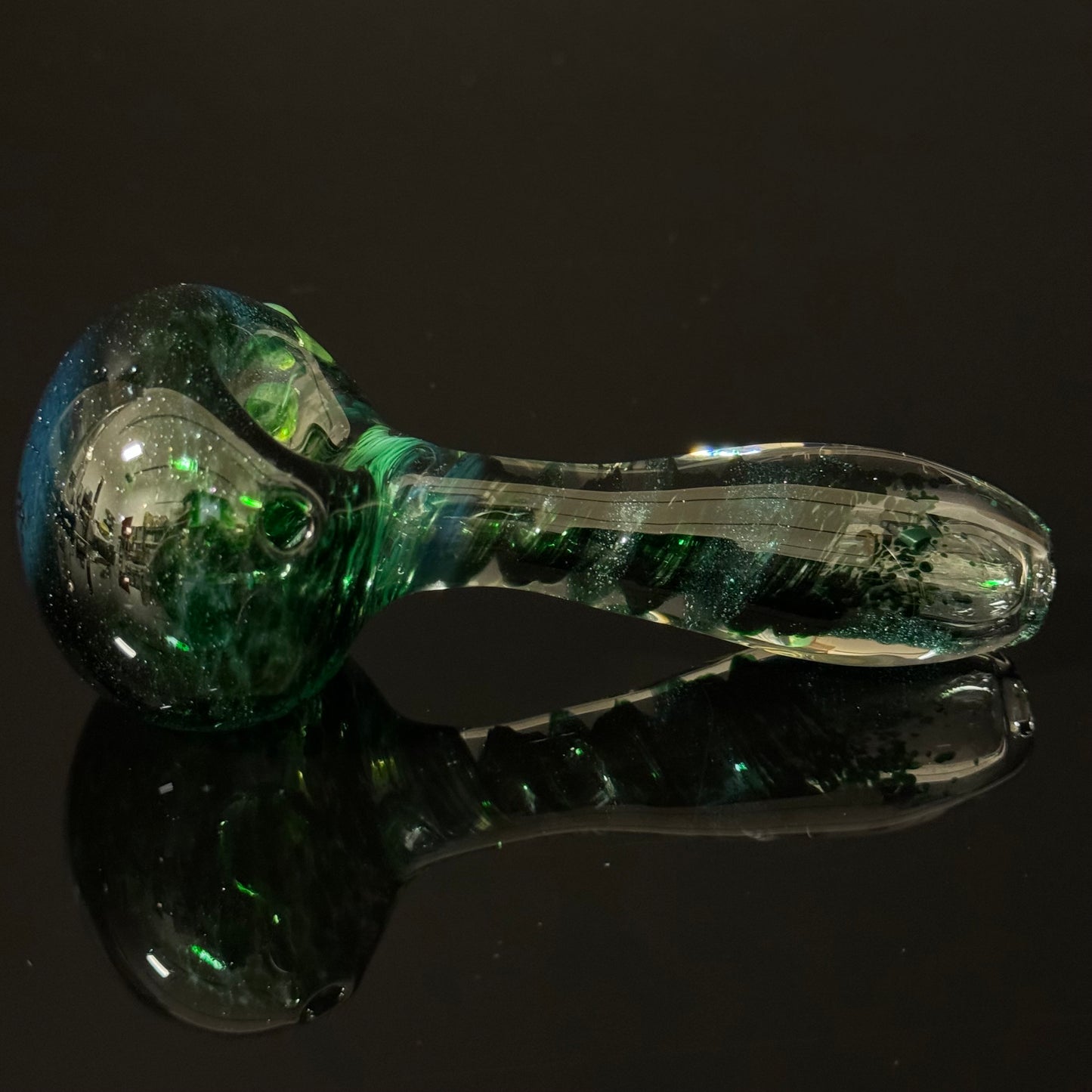 Inside out Sparkle Black & Green Glass Pipe Heady Pipe Hand Blown Extra Thick