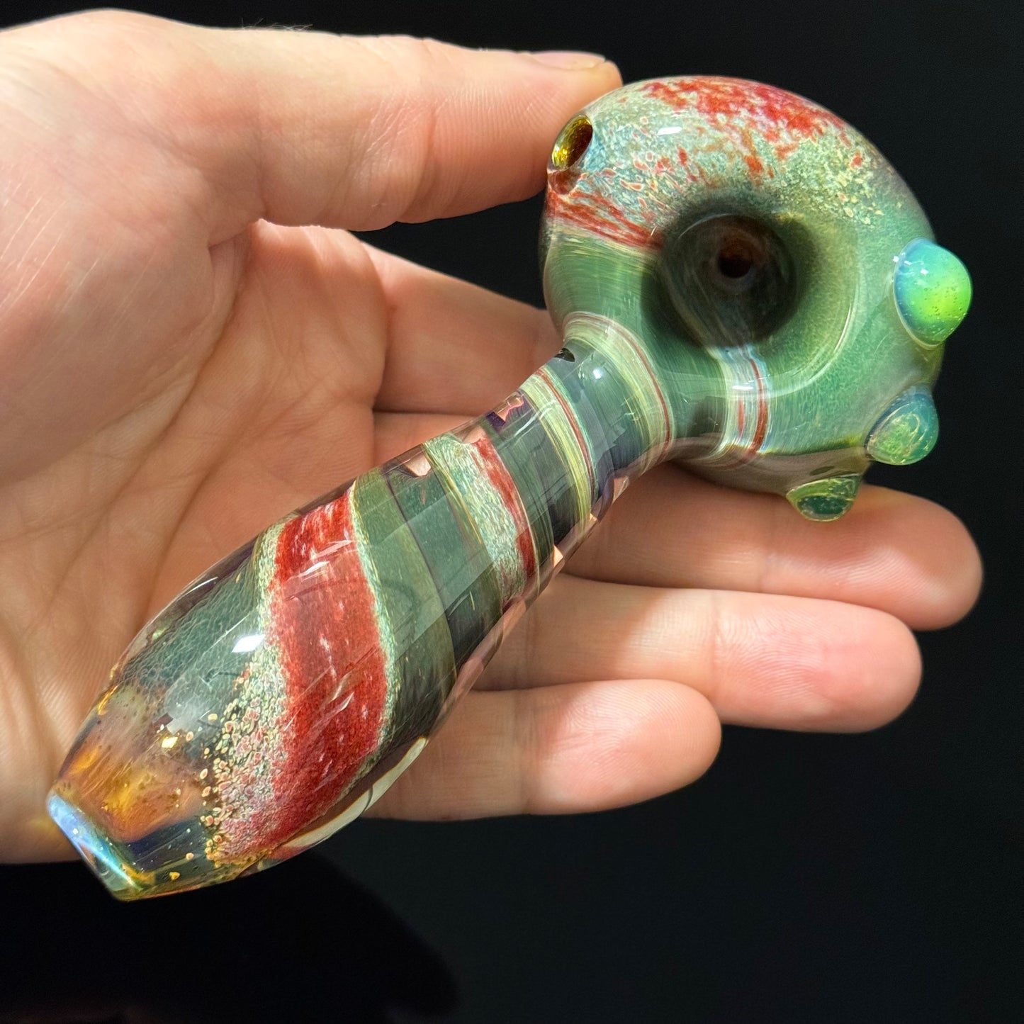 Green & Red Inside Out Glass Pipe Heady Pipe Hand Blown Extra Thick