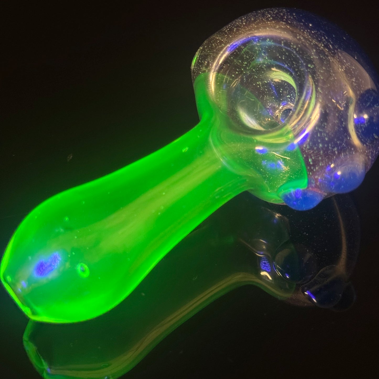 UV Glow Glass Pipe, with a Blue Sparkle Cap, Heady Hand Blown