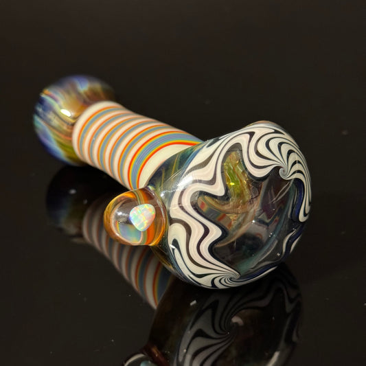 Full Linework Glass Pipe, Heady Hand Blown with An Opal