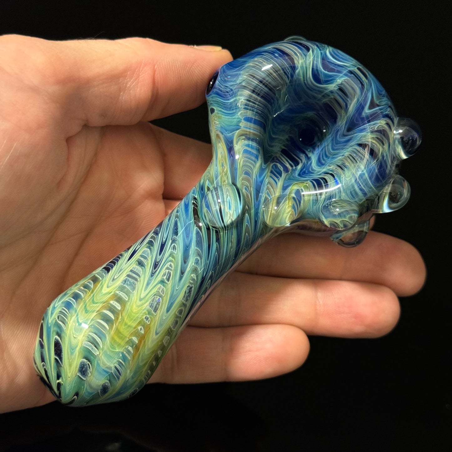 Blue & Green Cobalt Wrapped Color Glass Heady Pipe Hand Blown