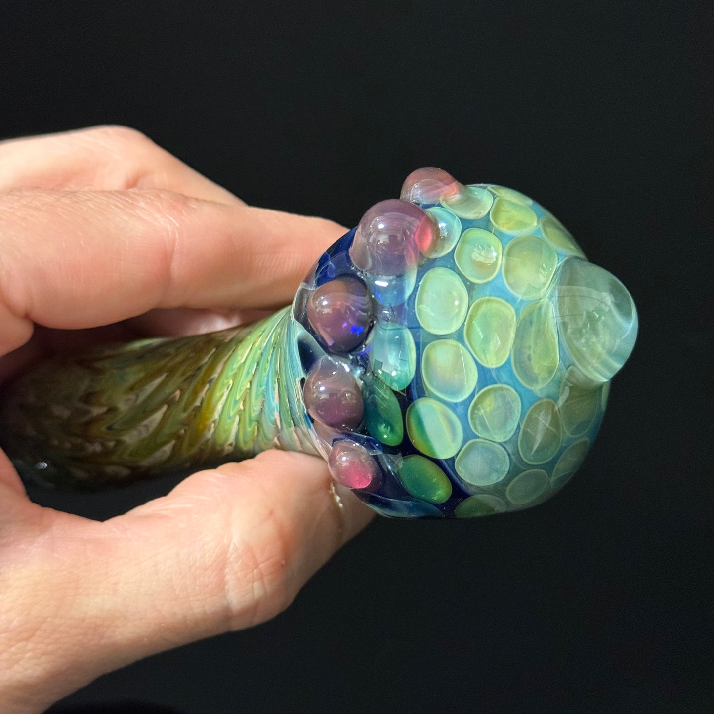 Green Wrapped Honeycomb Glass Heady Pipe Hand Blown