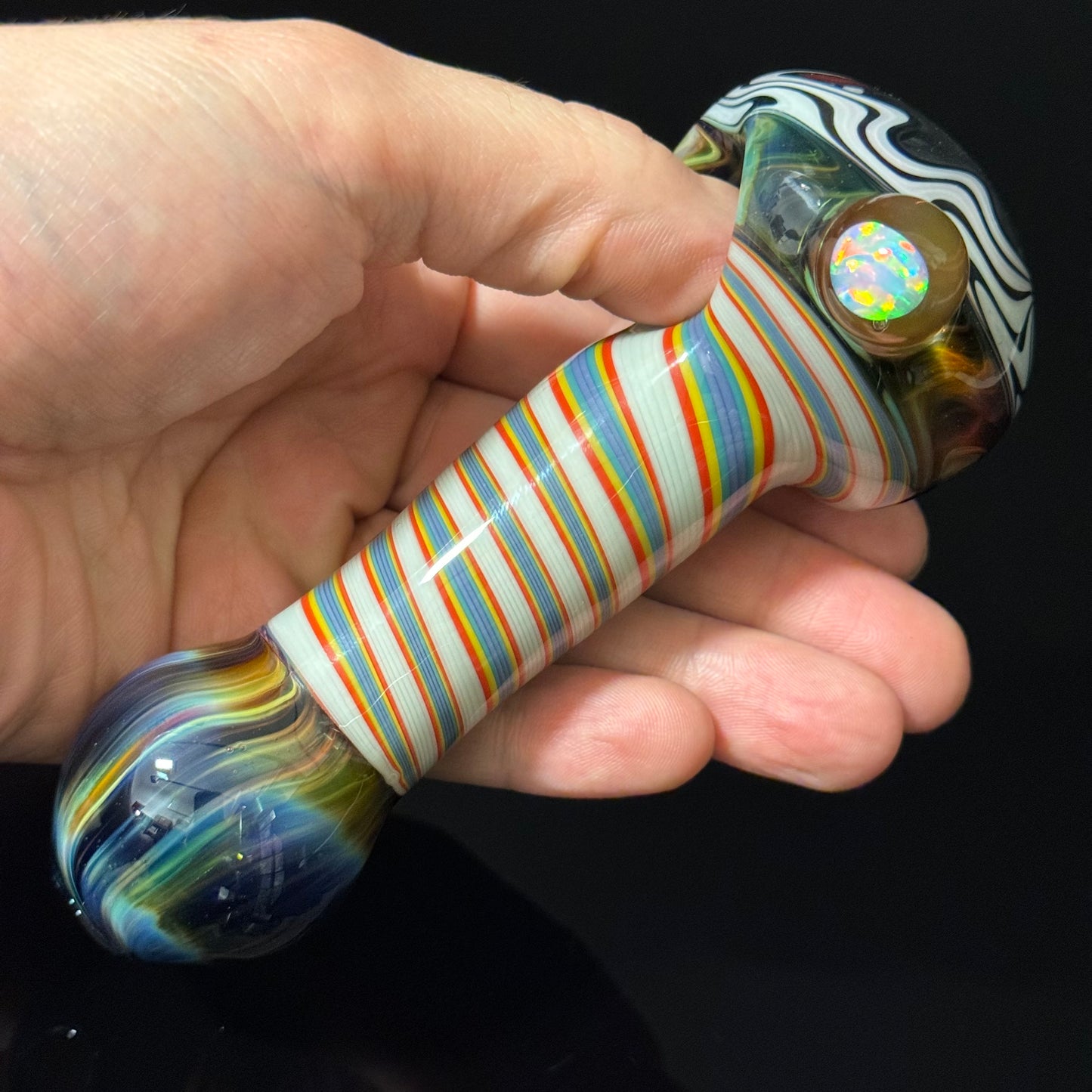 Full Linework Glass Pipe, Heady Hand Blown with An Opal