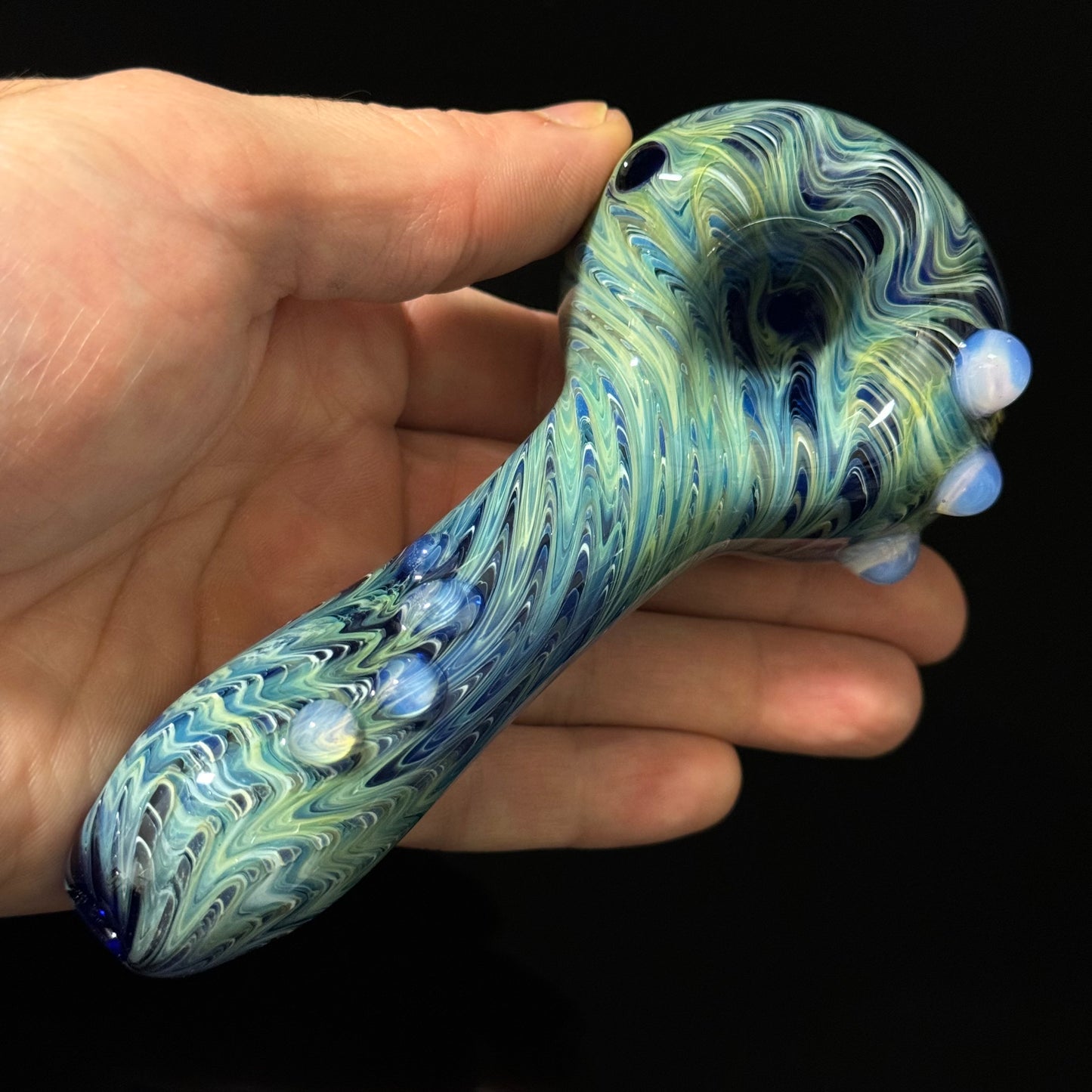 Blue & Green Cobalt Wrapped Color Glass Heady Pipe Hand Blown