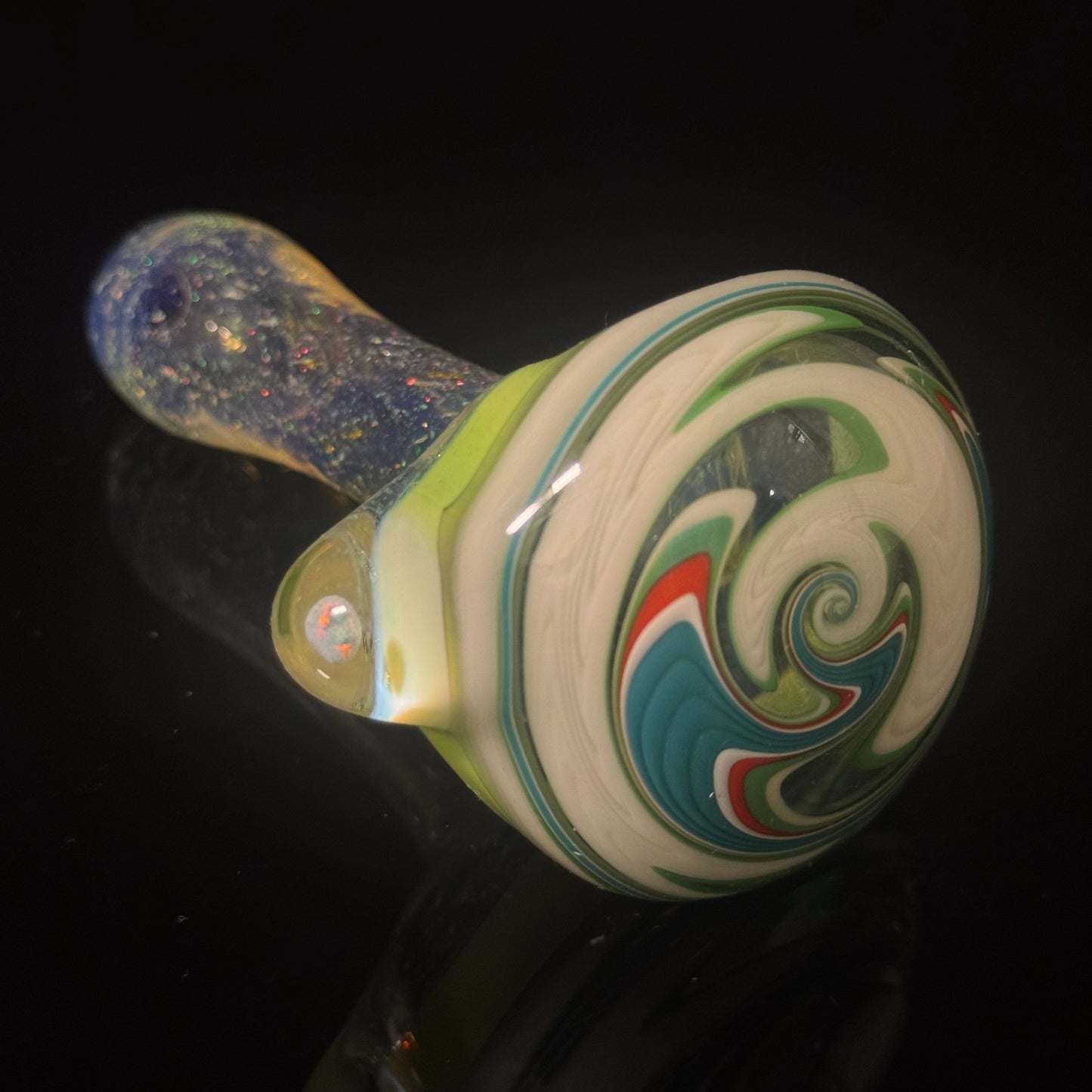 Full Crushed Opal Switchback Glass Pipe, Heady Hand Blown with An Opal