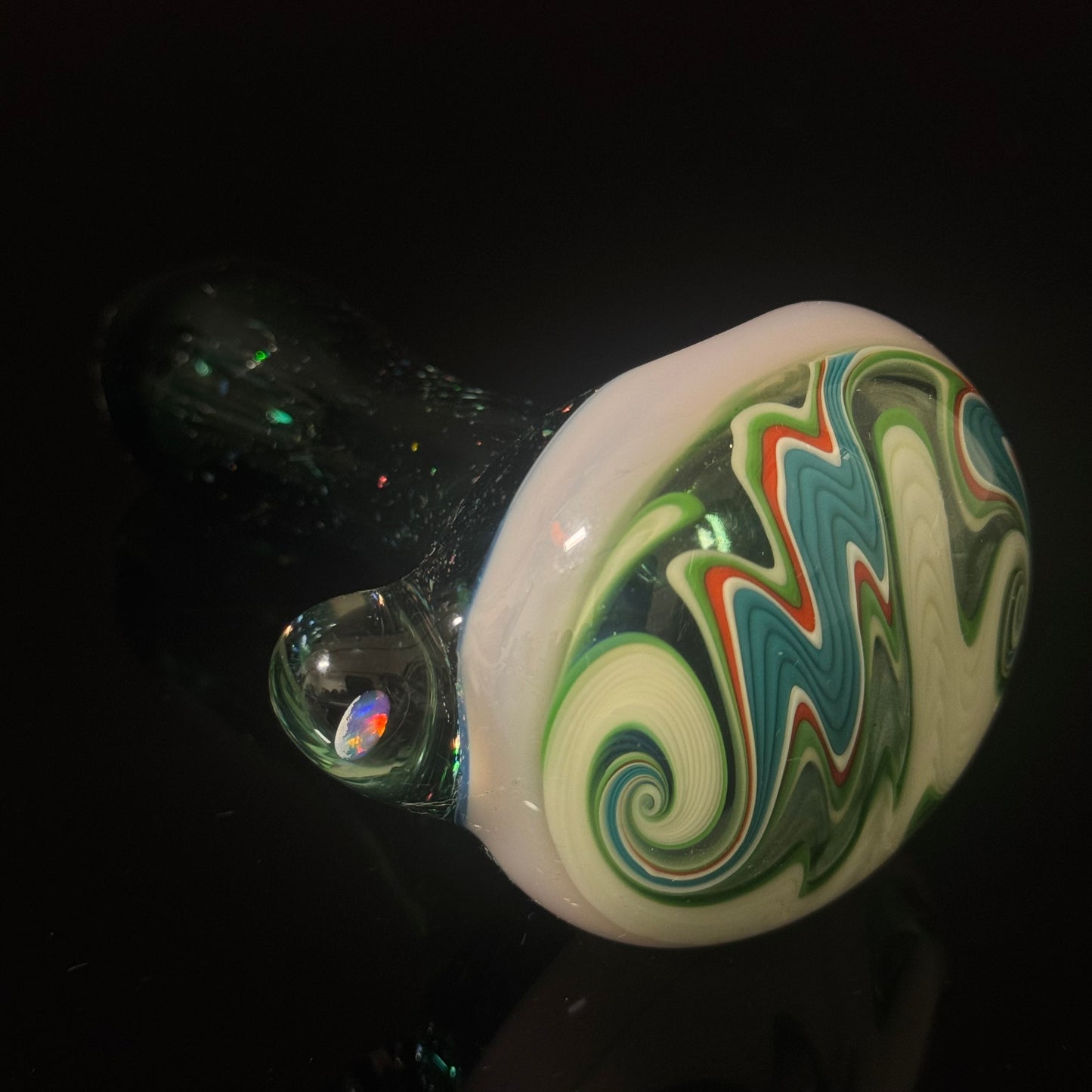 Full Crushed Opal Switchback Glass Pipe, Heady Hand Blown with An Opal