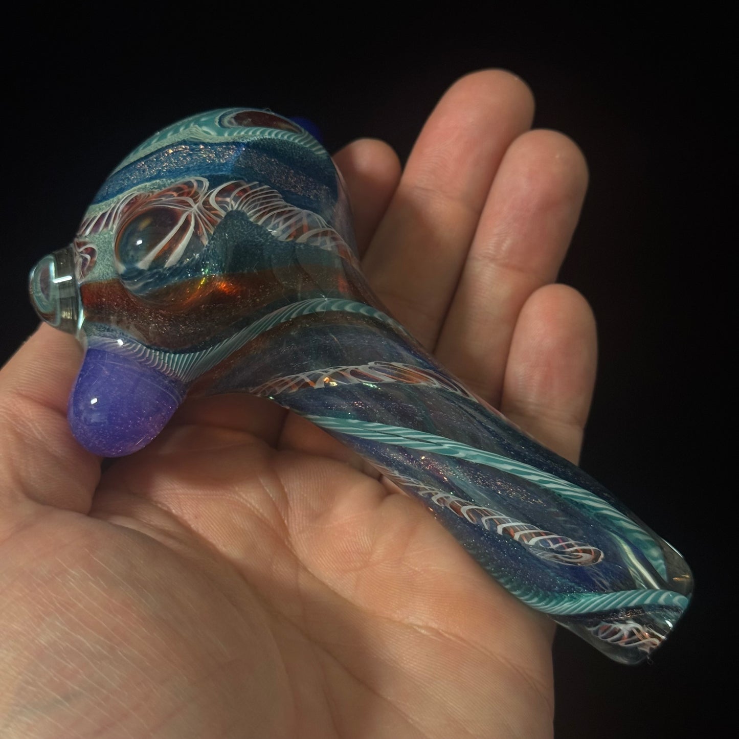 Heavy Inside out Dichro Sparkle Blue & White Glass Pipe Heady Pipe Hand Blown