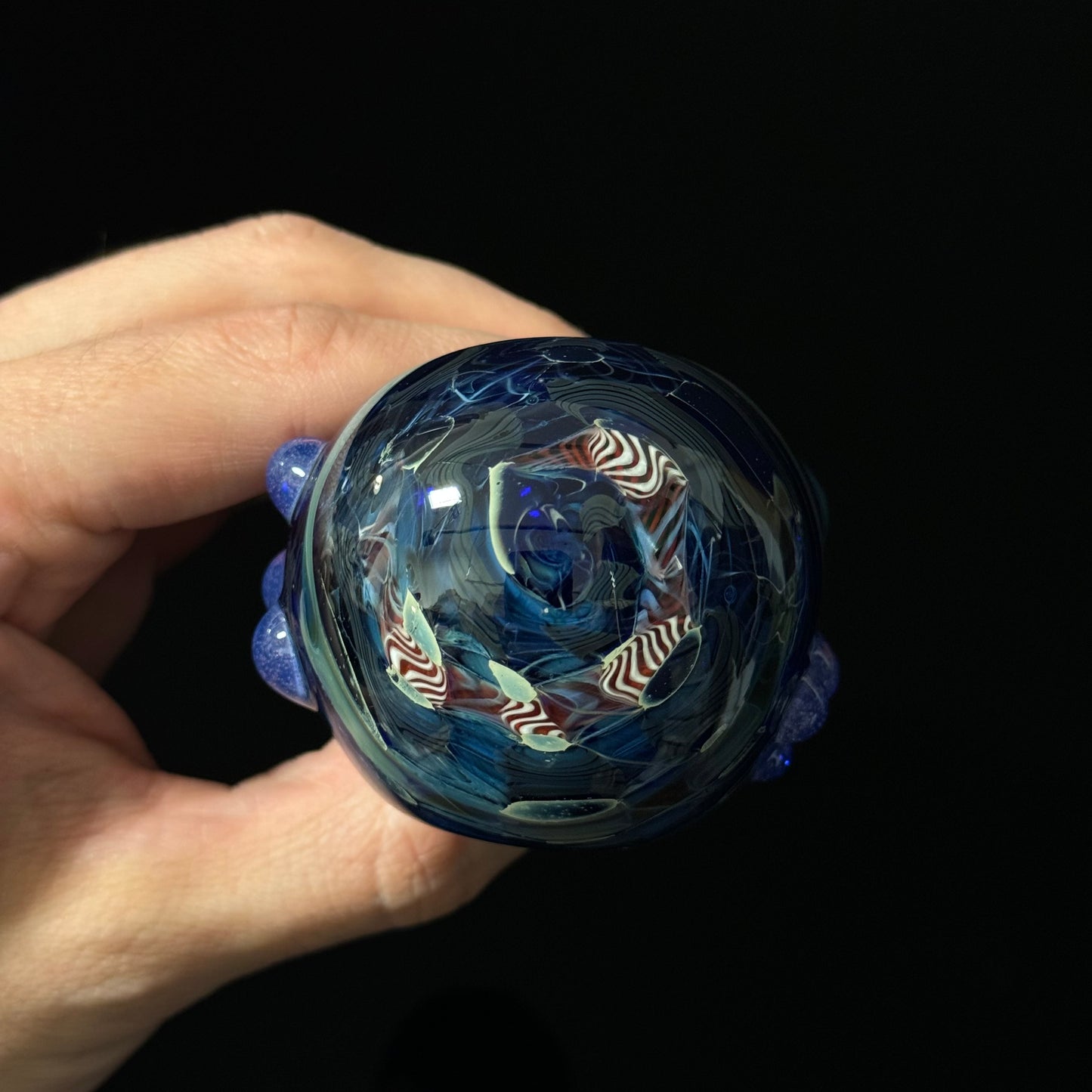 Cobalt Blue Latticino Linework Wrapped Color Glass Heady Pipe Hand Blown