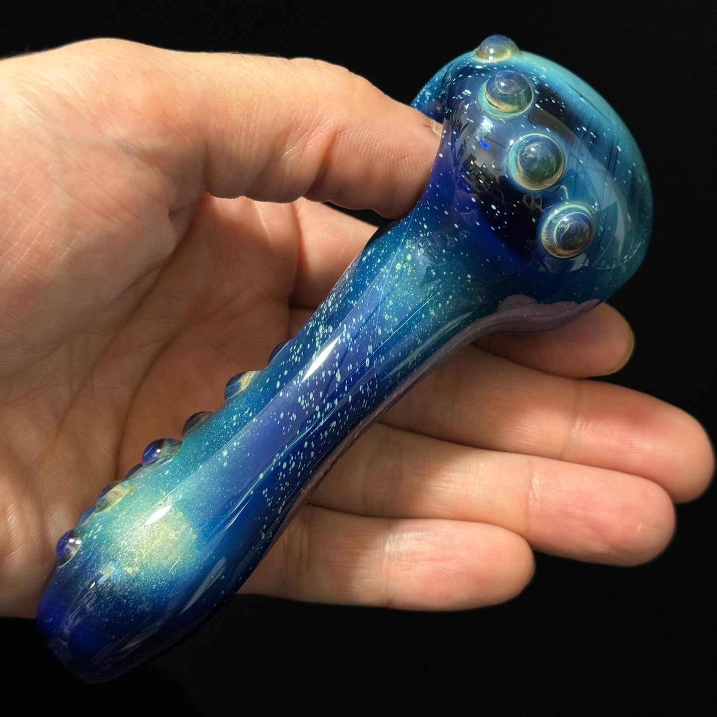 Blue Space Galaxy Nebula Glass Pipe Silver Fumed Glass Pipe, Heady Hand Blown