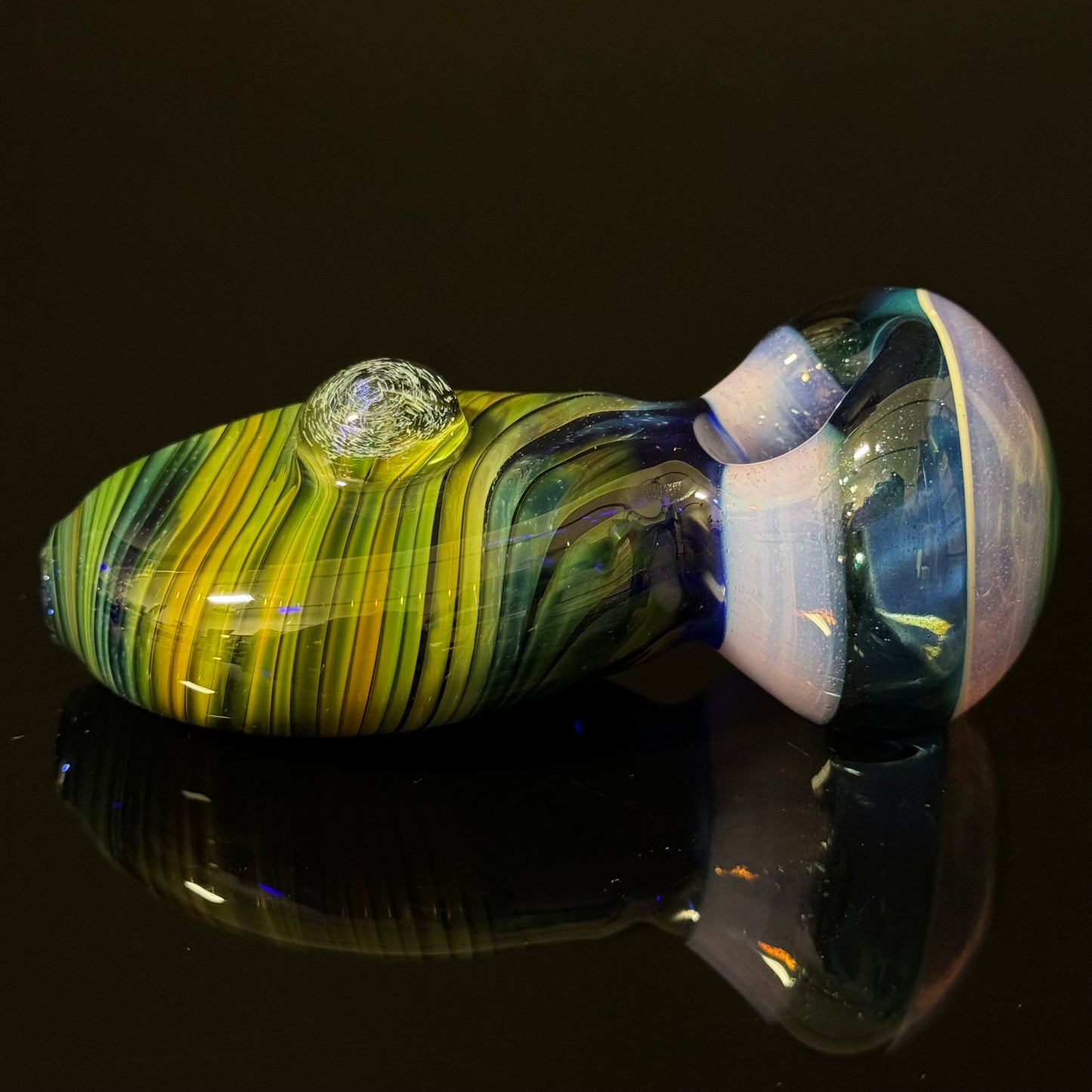 Flat Blue & Green Cobalt Wrapped Color Glass with a pink Slyme Cap, Heady Pipe