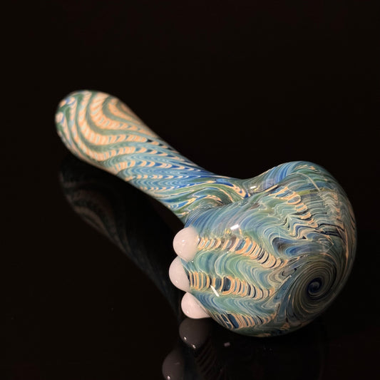 Blue & Green Cobalt Wrapped Color Glass Heady Pipe Hand Blown