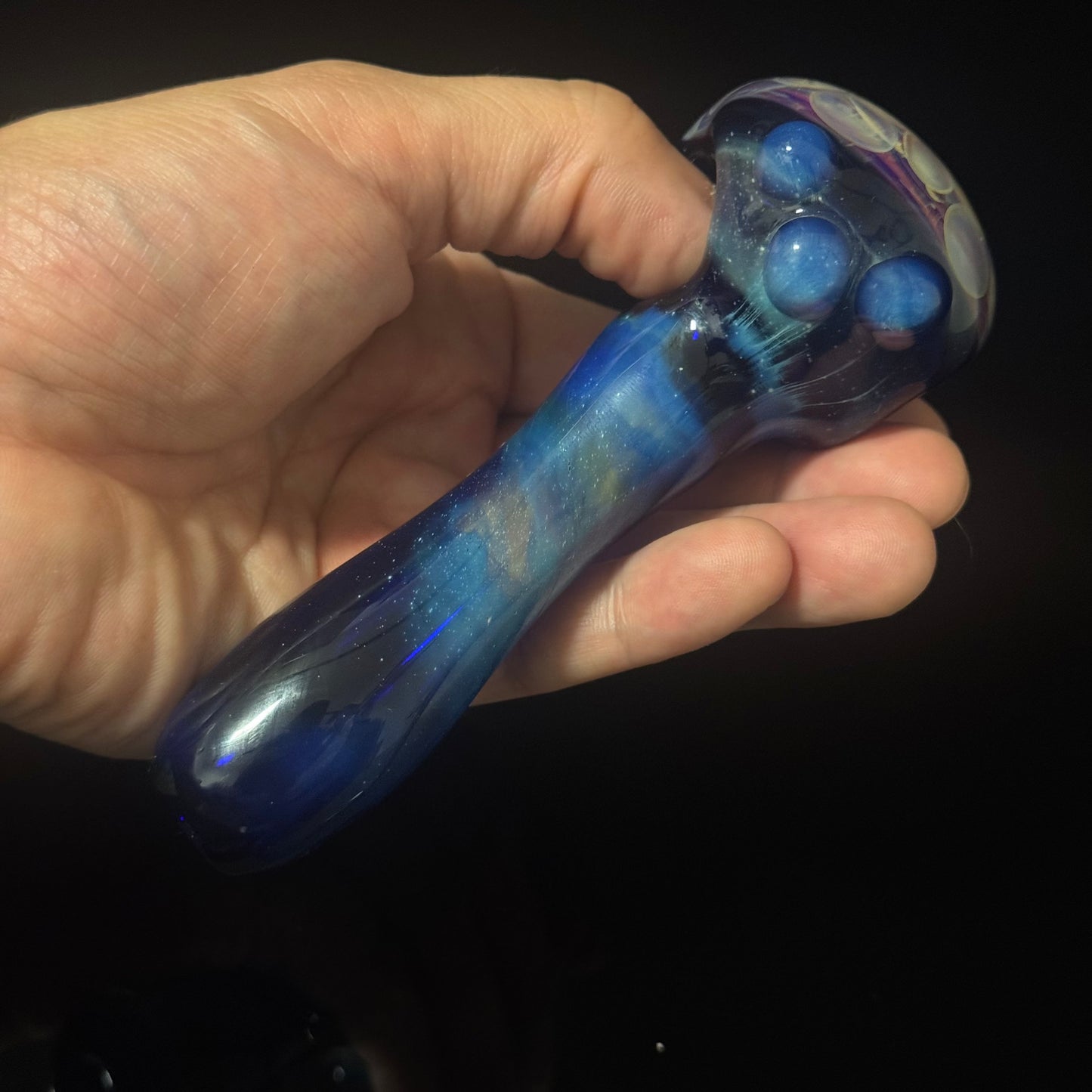 Blue Space Galaxy Honeycomb Glass Heady Pipe Hand Blown