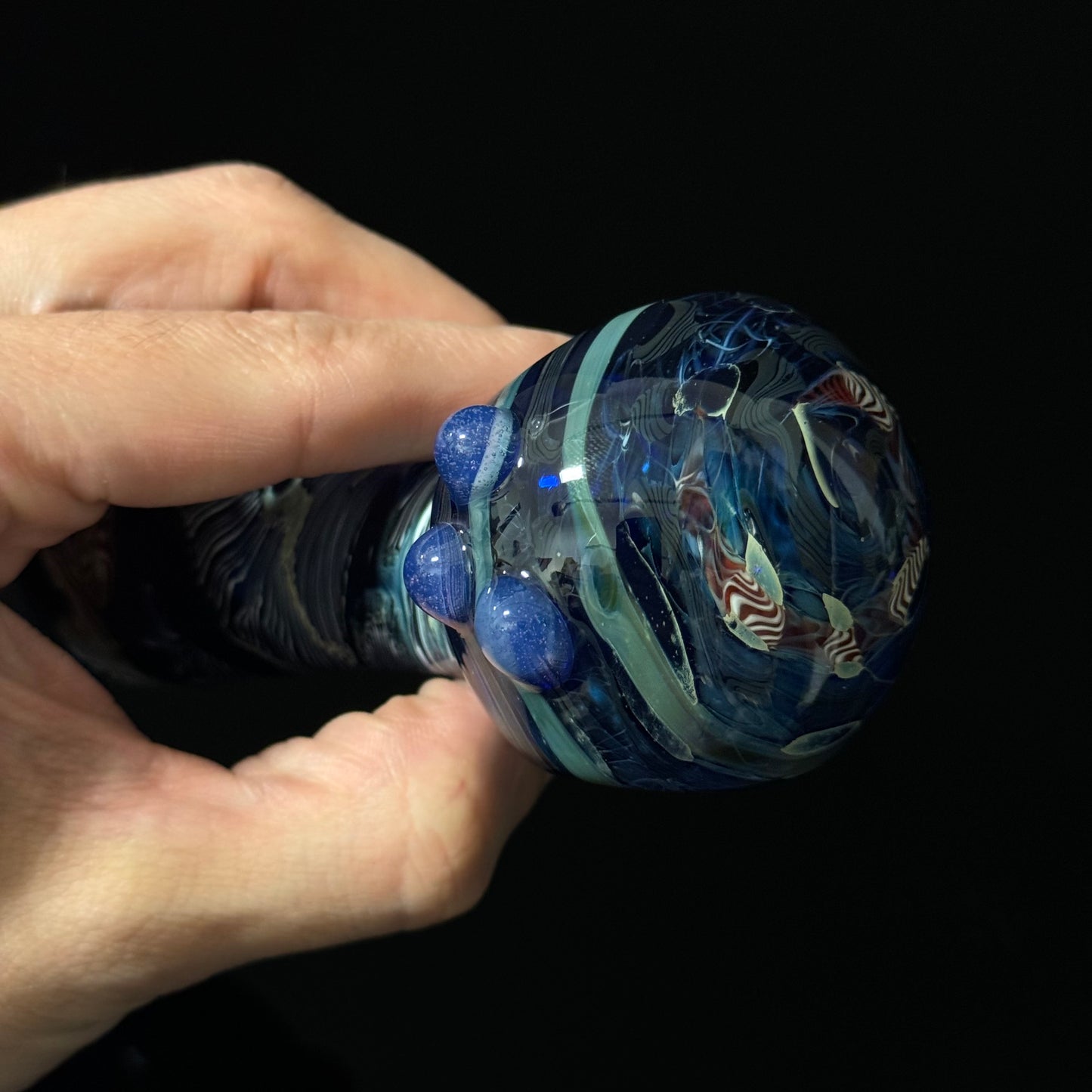 Cobalt Blue Latticino Linework Wrapped Color Glass Heady Pipe Hand Blown