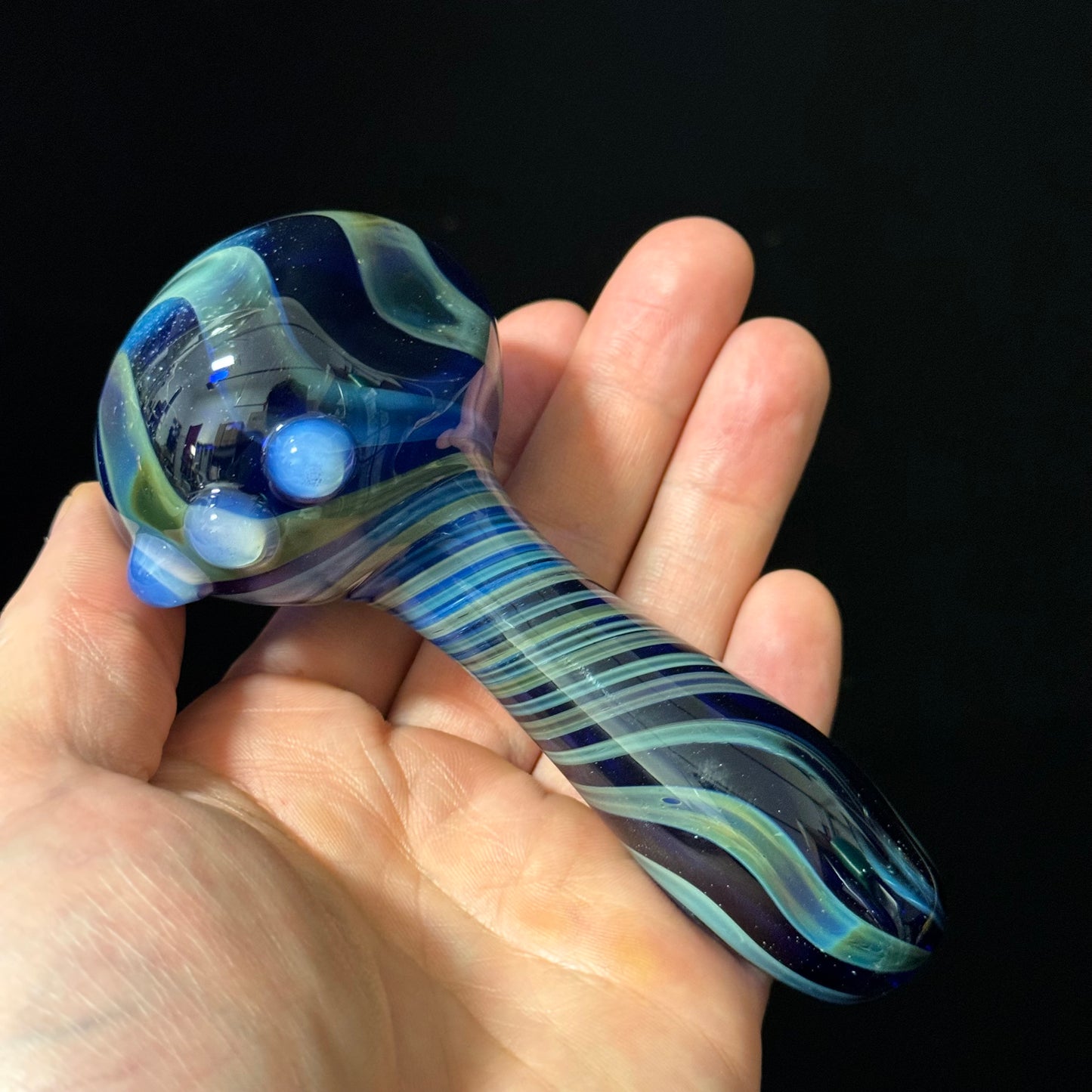 Blue Cobalt Wrapped Color Glass Heady Pipe Hand Blown