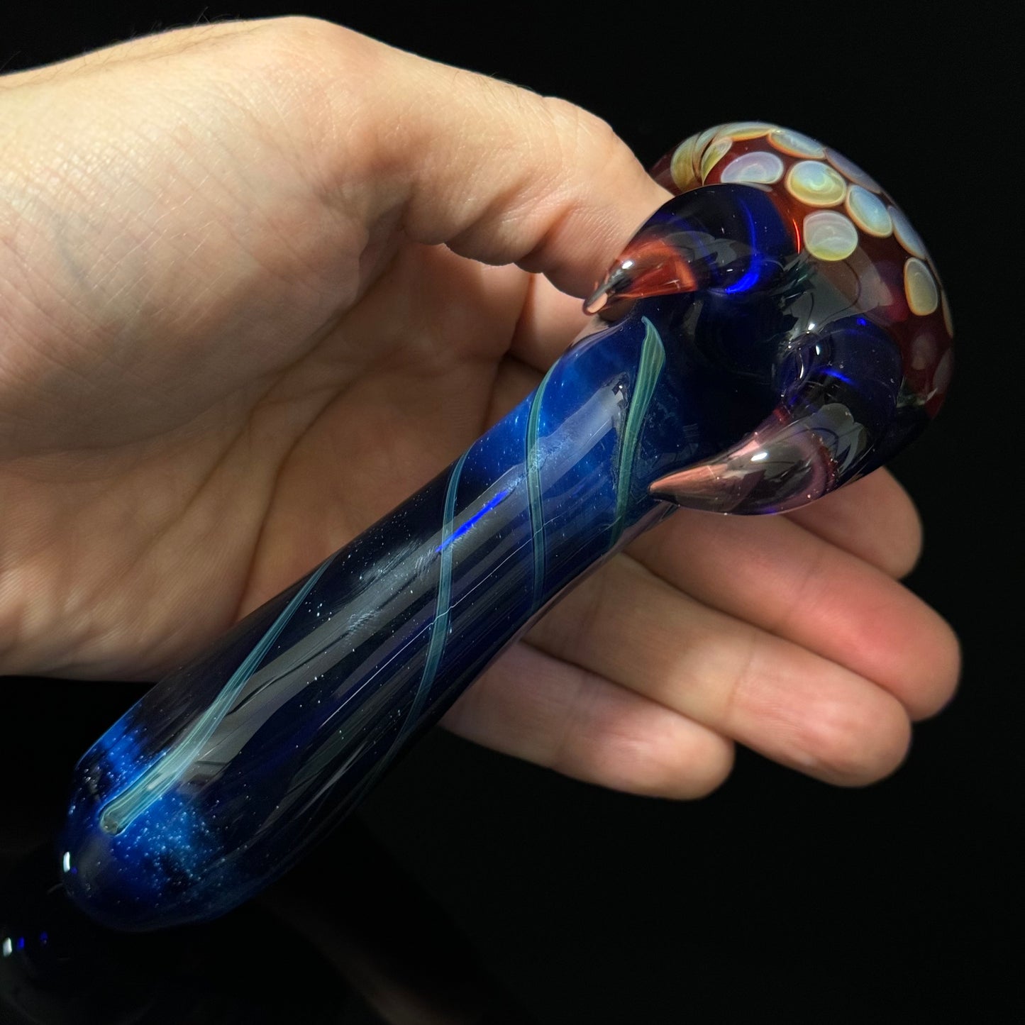 Blue Amber Honeycomb Glass Heady Pipe Hand Blown