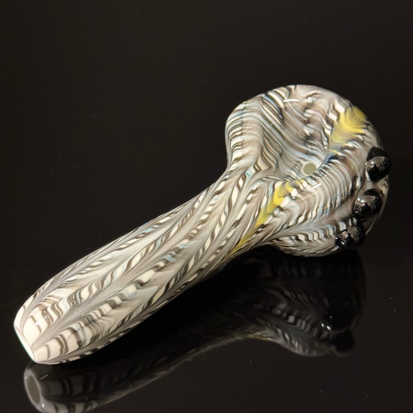 Solid White Pipe with a Multicolor Wrap Heady Hand Blown