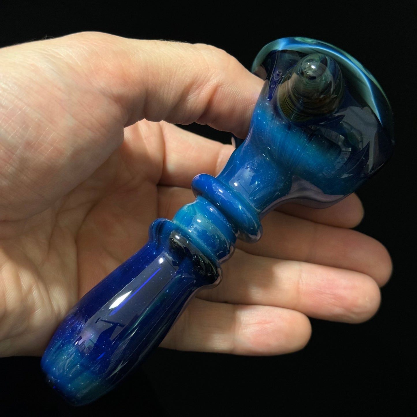 Blue & Green Sparkle Cobalt Wrapped Color Glass Heady Pipe Hand Blown