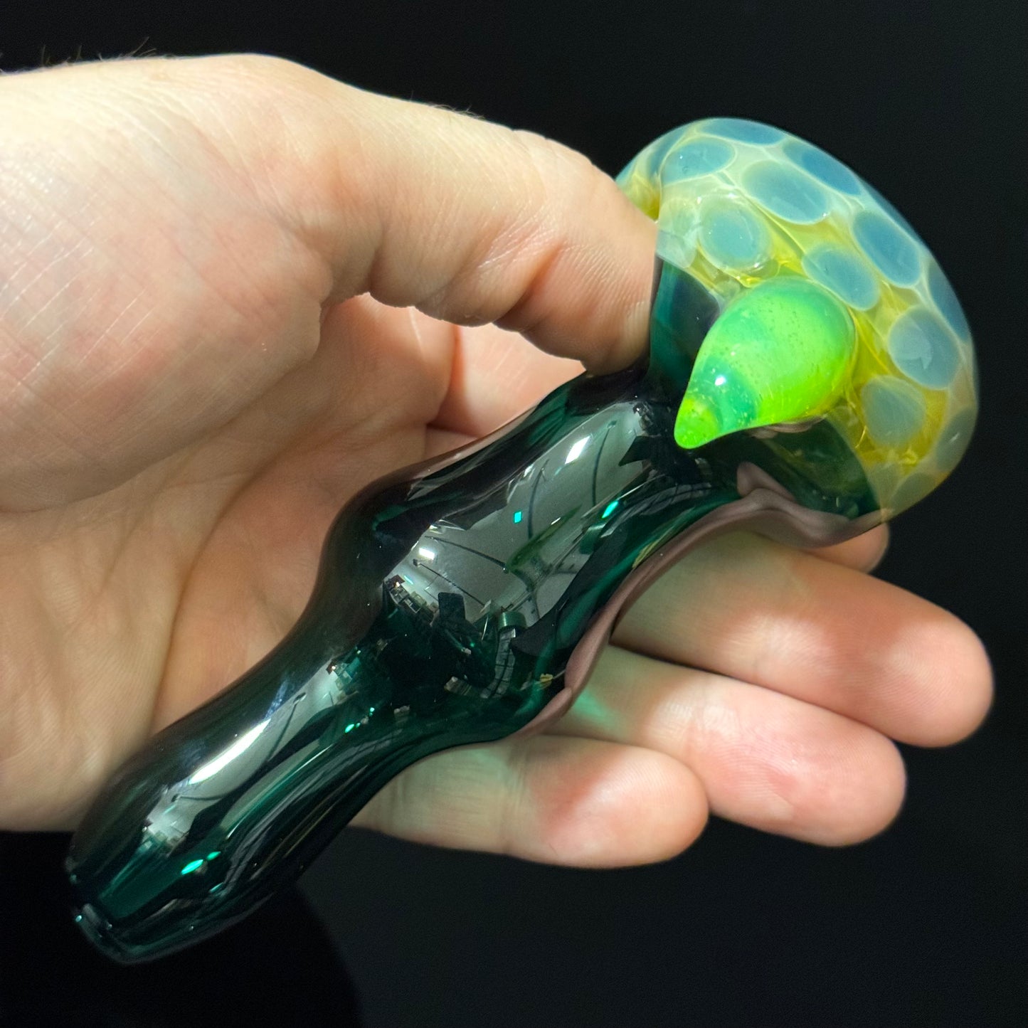 Green Honeycomb Glass Heady Pipe Hand Blown