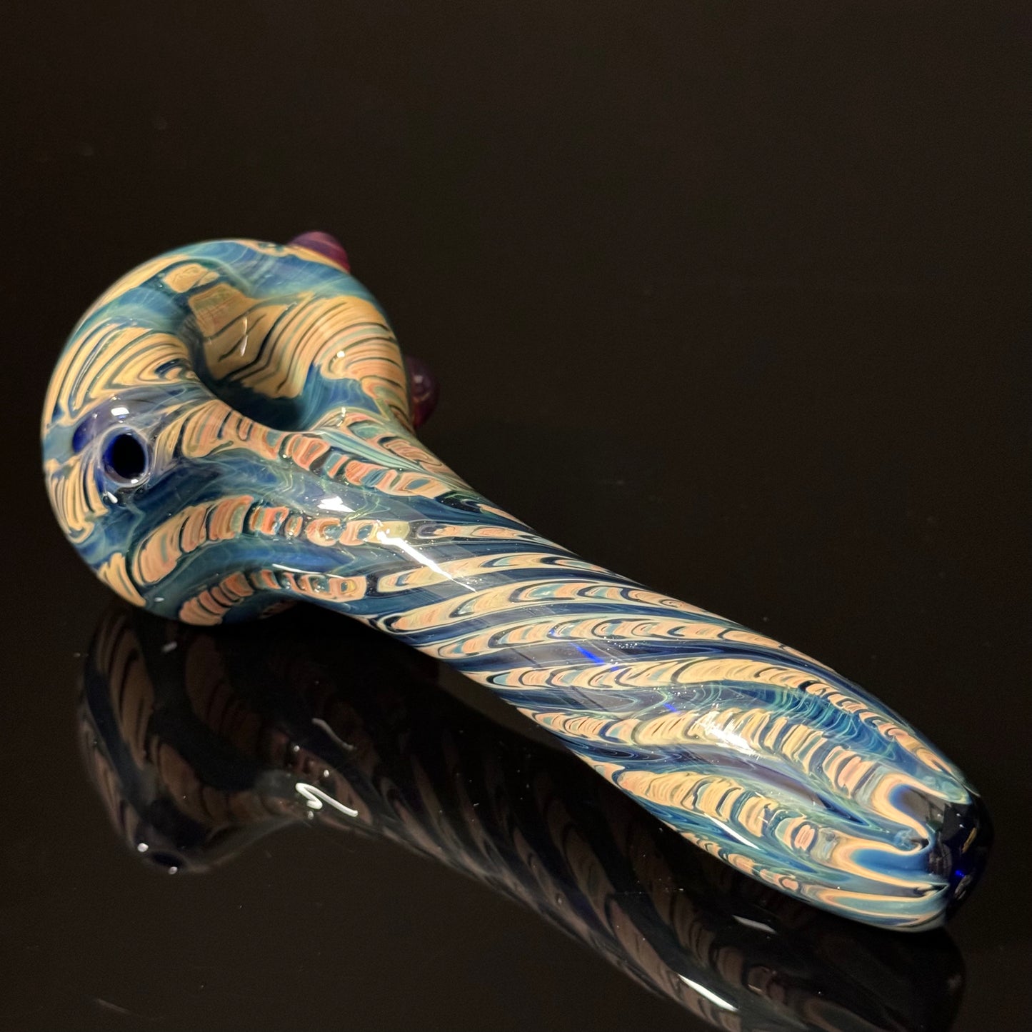 Green & Blue Wrap & Rake Color Glass Heady Pipe Hand Blown