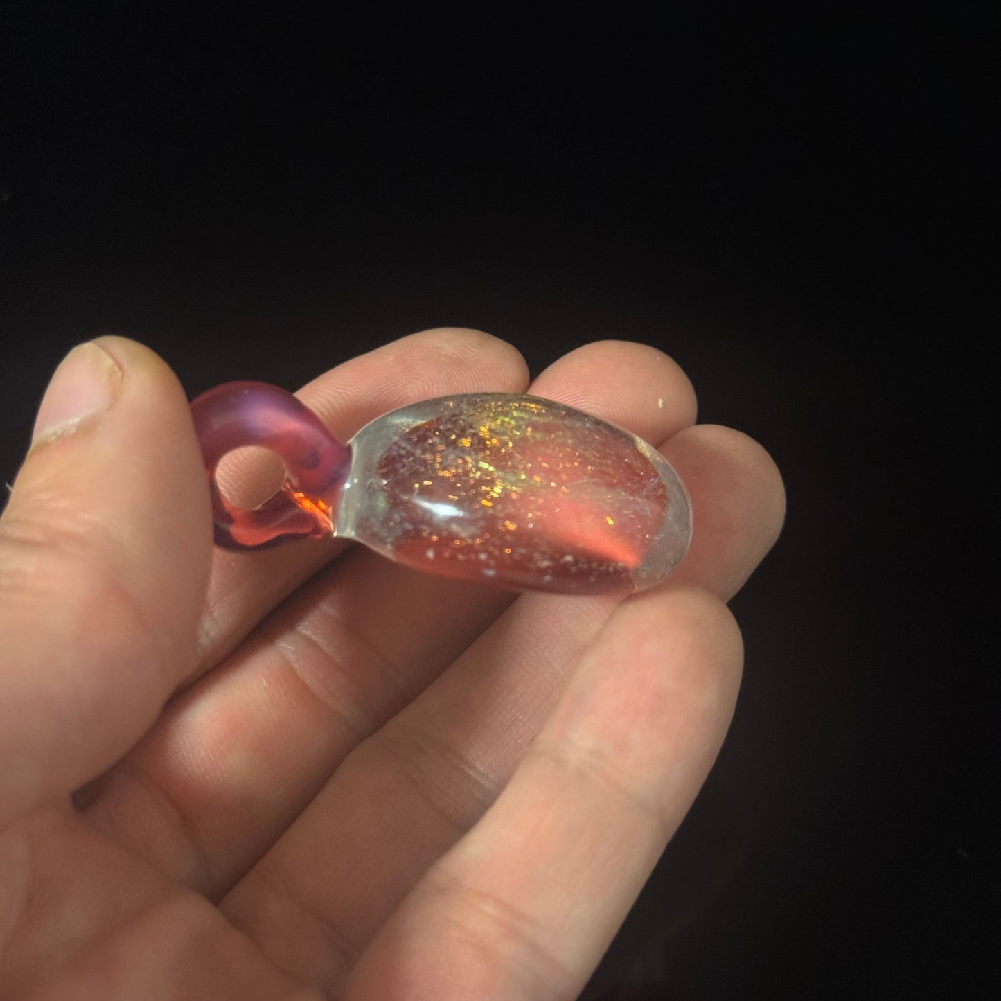 Red Dichro Glass Pendant Necklace Hand Made Pink Bail Loop
