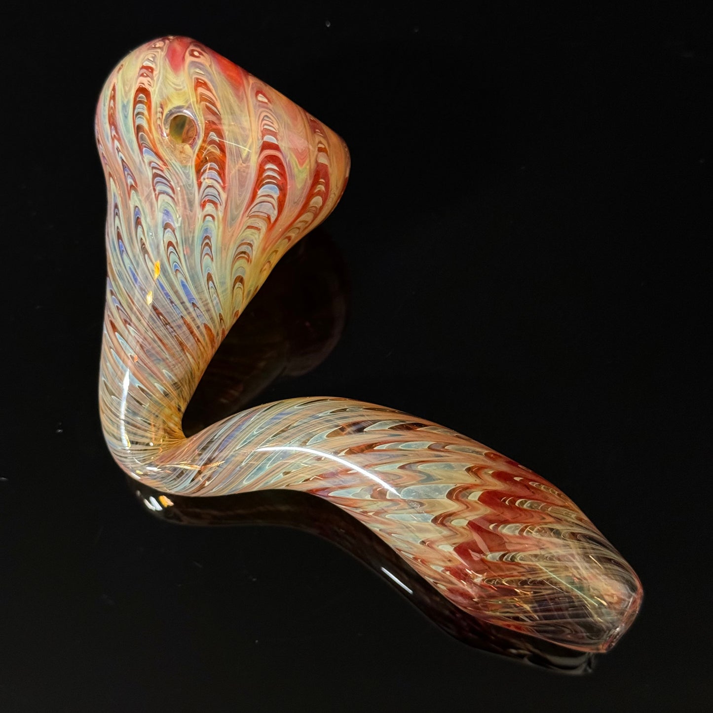 Red Wrapped Silver Fumed Color Changing Glass Sherlock Pipe, Heady Hand Blown