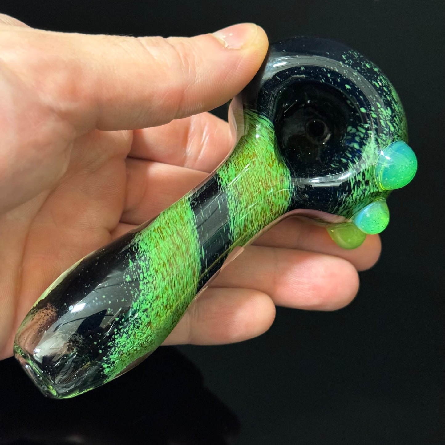 Inside out Black & Green Glass Pipe Heady Pipe Hand Blown Extra Thick