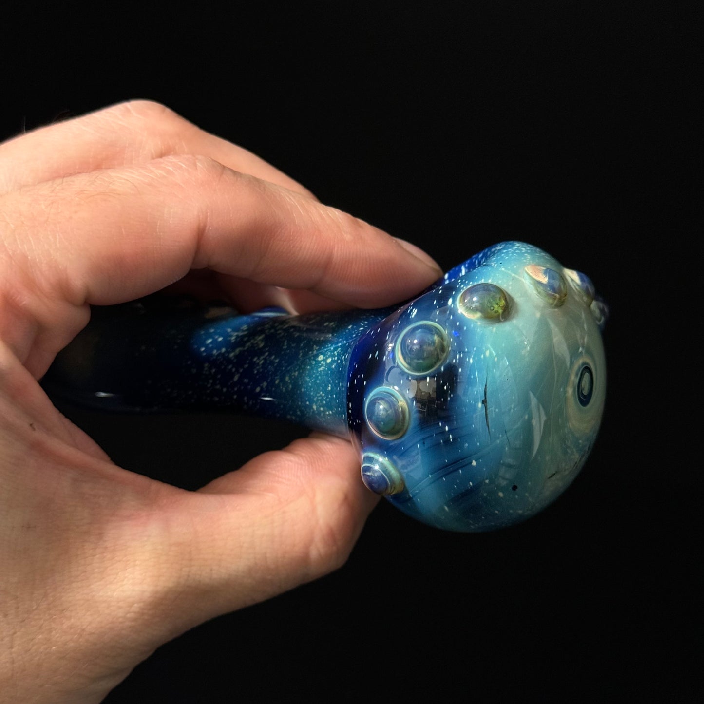 Blue Space Galaxy Nebula Glass Pipe Silver Fumed Glass Pipe, Heady Hand Blown