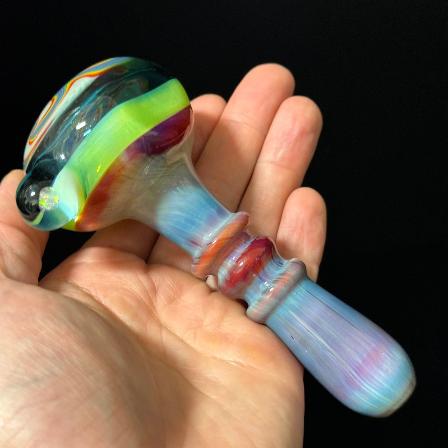 Full Color Linework Glass Pipe, Heady Hand Blown with An Opal