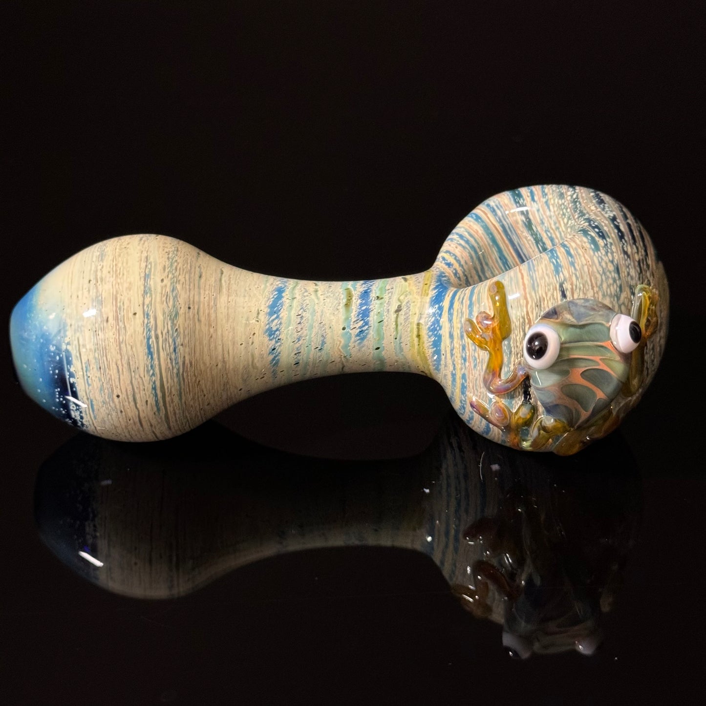 Frog Sculpture on a Multicolor wrapped Glass Pipe, Heady Hand Blown