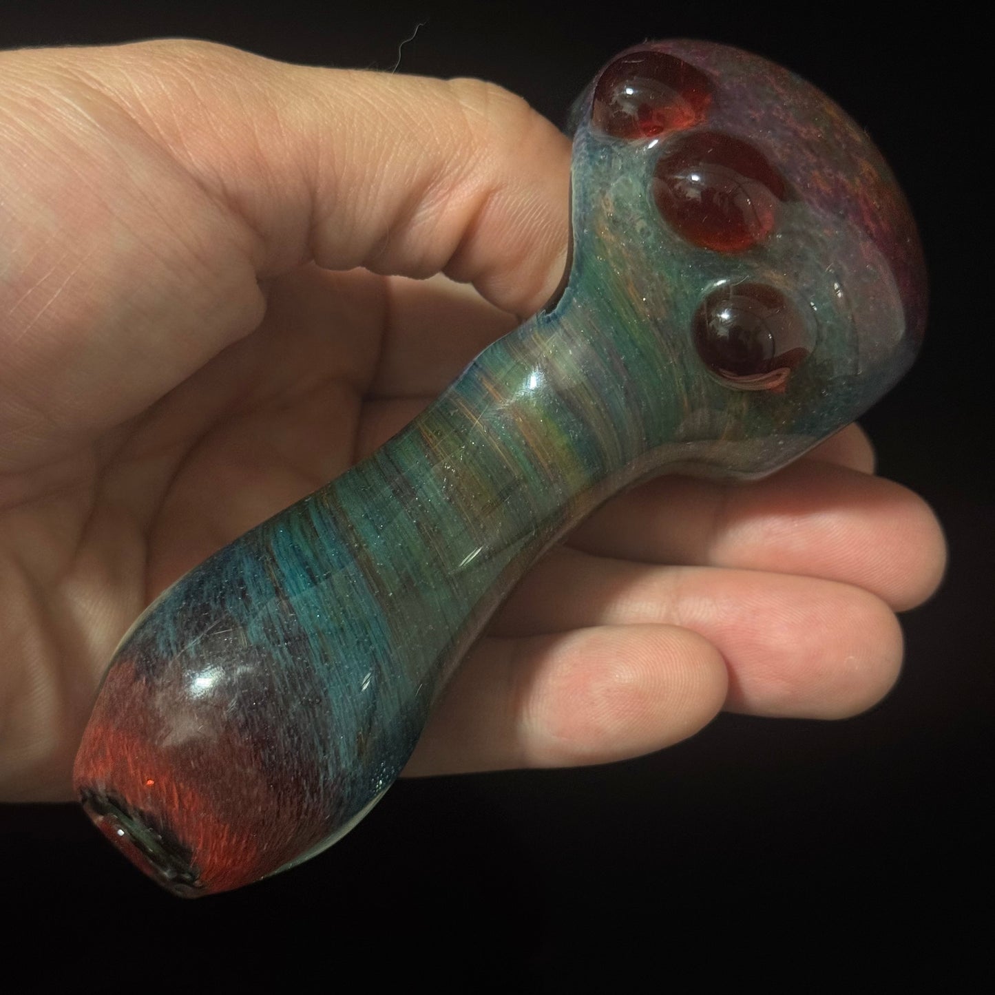 Heavy Inside out Sparkle Blue & Red Glass Pipe Heady Pipe Hand Blown