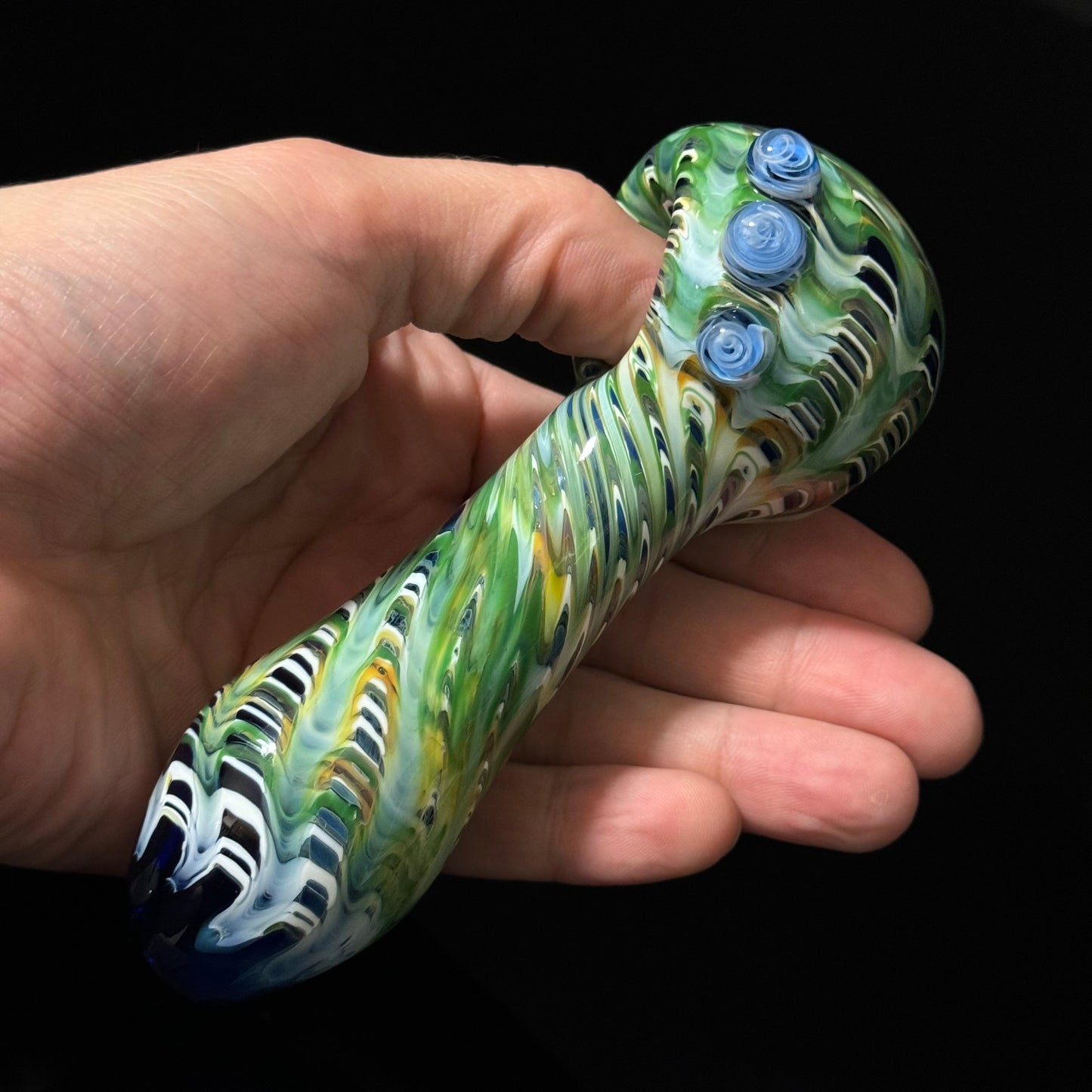 Blue & Green Cobalt Wrapped Color Glass Heady Pipe Hand Blown