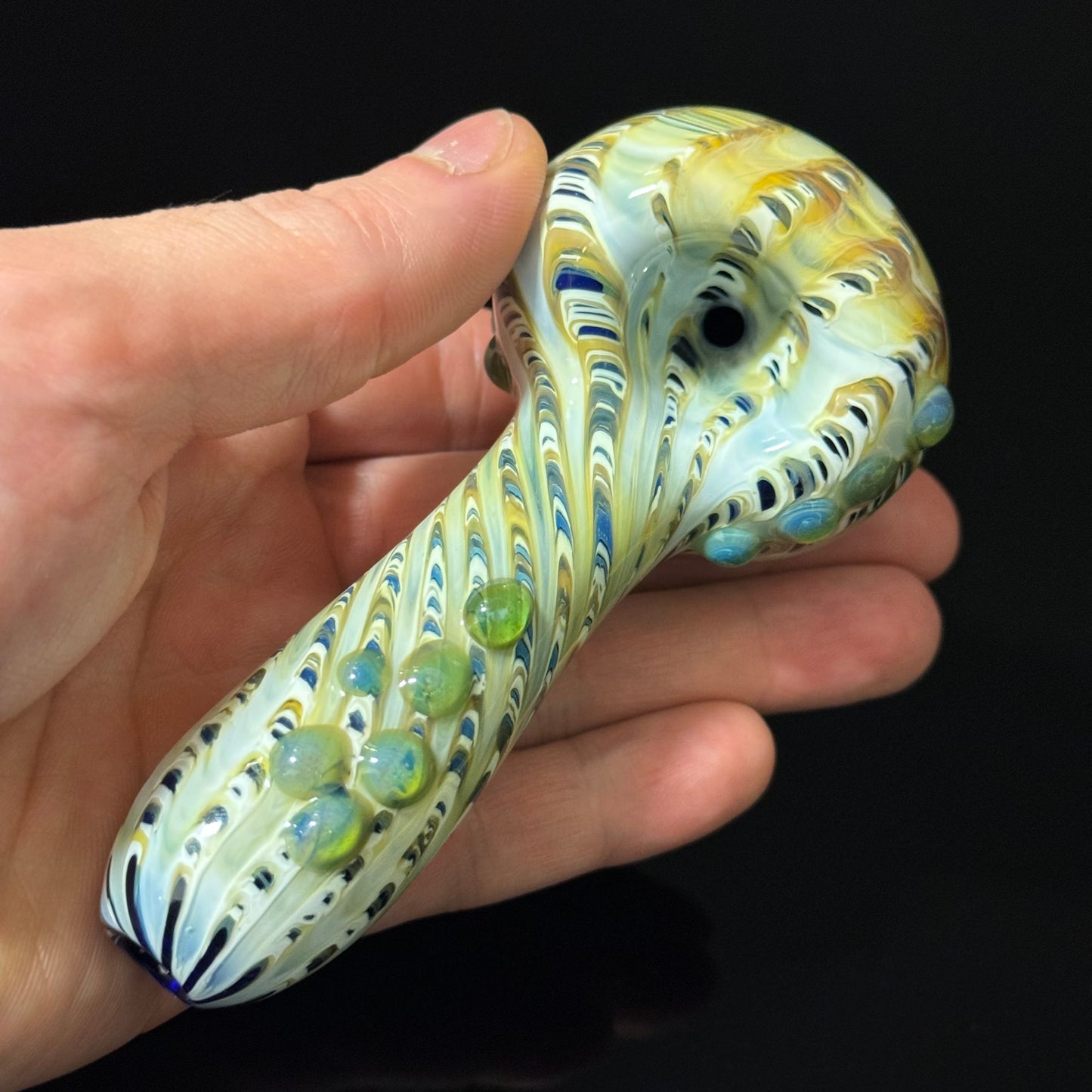 White & Green Cobalt Wrapped Color Glass Heady Pipe Hand Blown