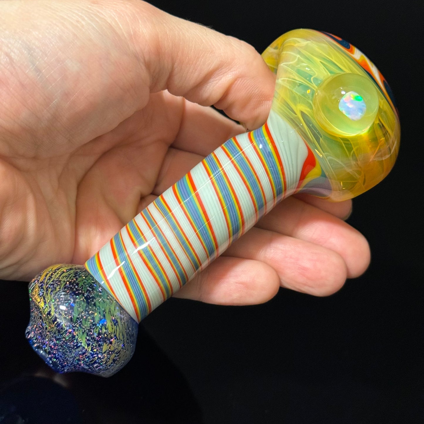 Crushed Opal Switchback Glass Pipe, Heady Hand Blown with An Opal